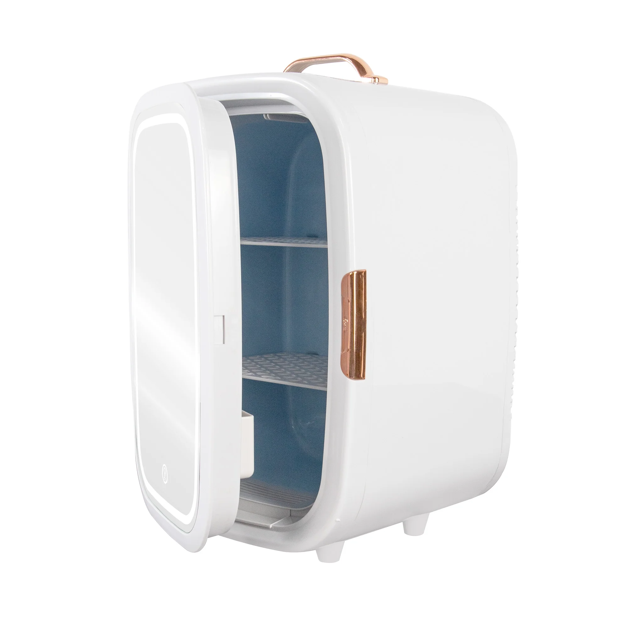 Dimmable LED Light Mirror Fridge - 20L Makeup Mini Fridge For Cosmetics, Skin Care, And Food - White
