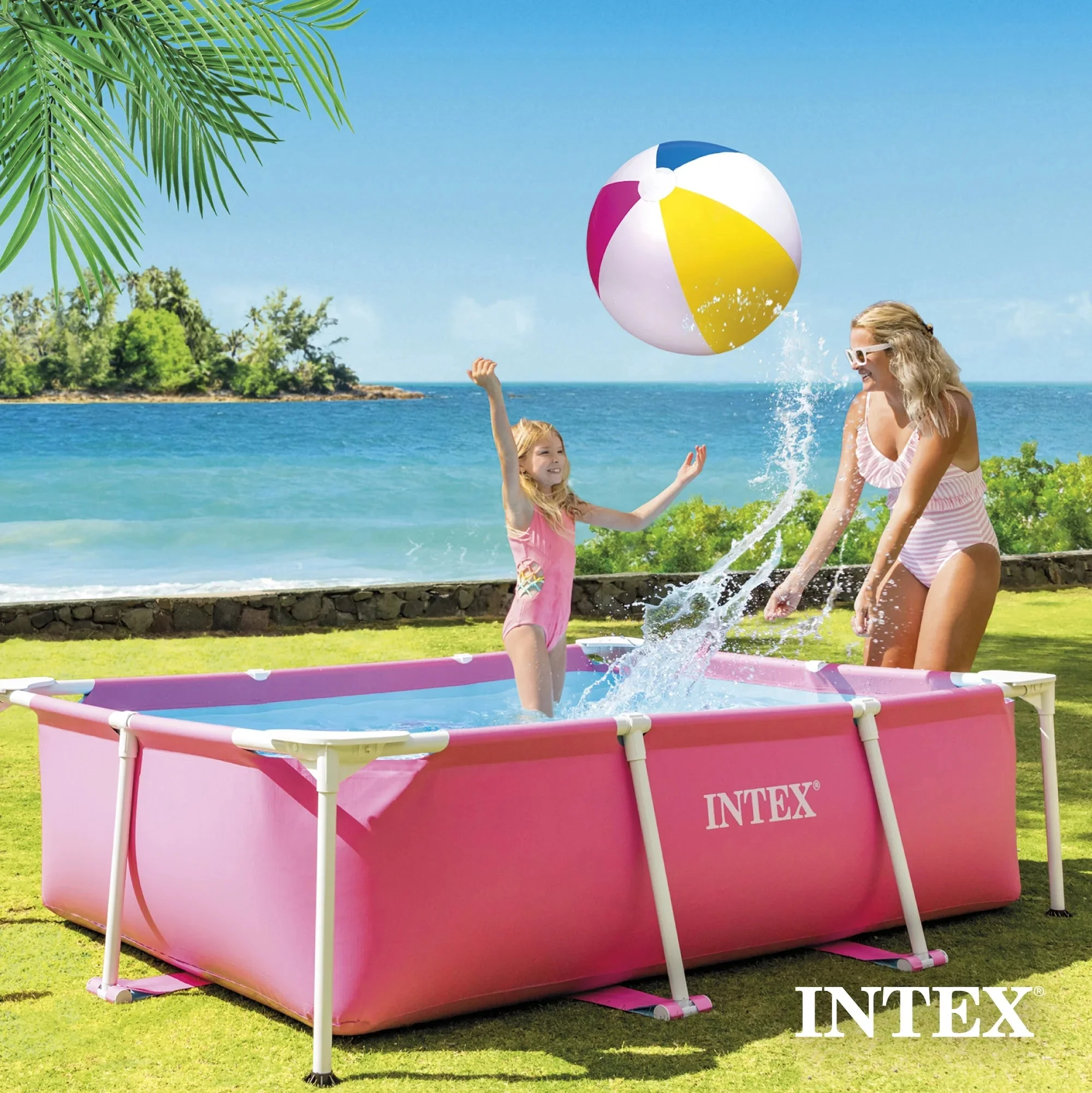 INTEX Rectangular Metal Frame Above Ground Swimming Pool, Pink, 7ft x 23in - Image 9 INTEX Rectangular Metal Frame Above Ground Swimming Pool, Pink, 7ft x 23in - Image 9