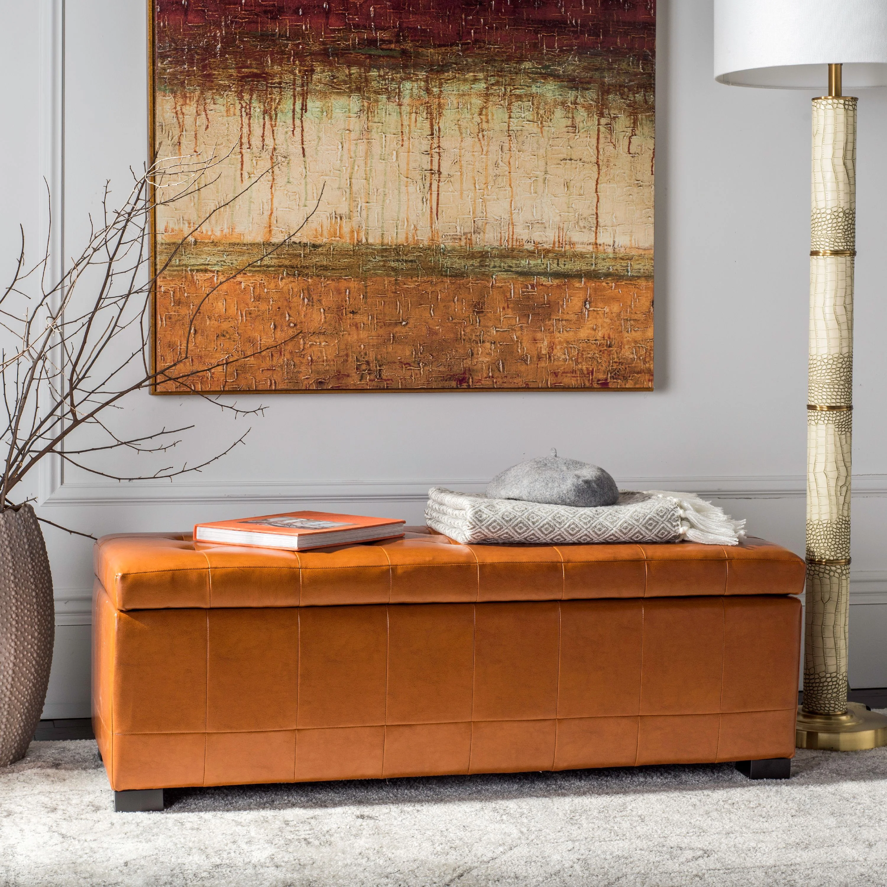 SAFAVIEH Large Manhattan Rustic Tufted Storage Bench, Brown - Image 17