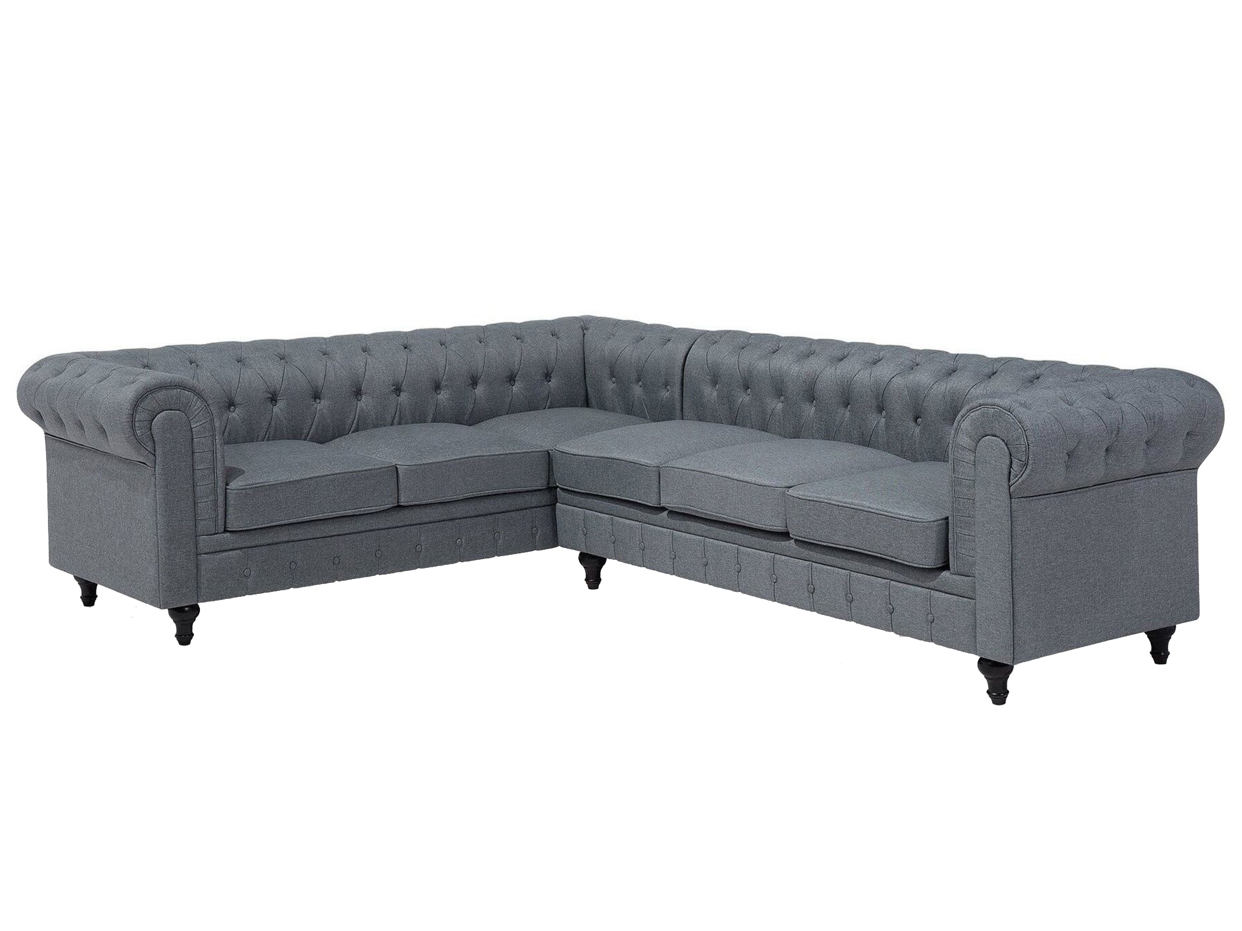 Corner Sofa 6 Seater CHESTERFIELD Fabric Grey Right Hand