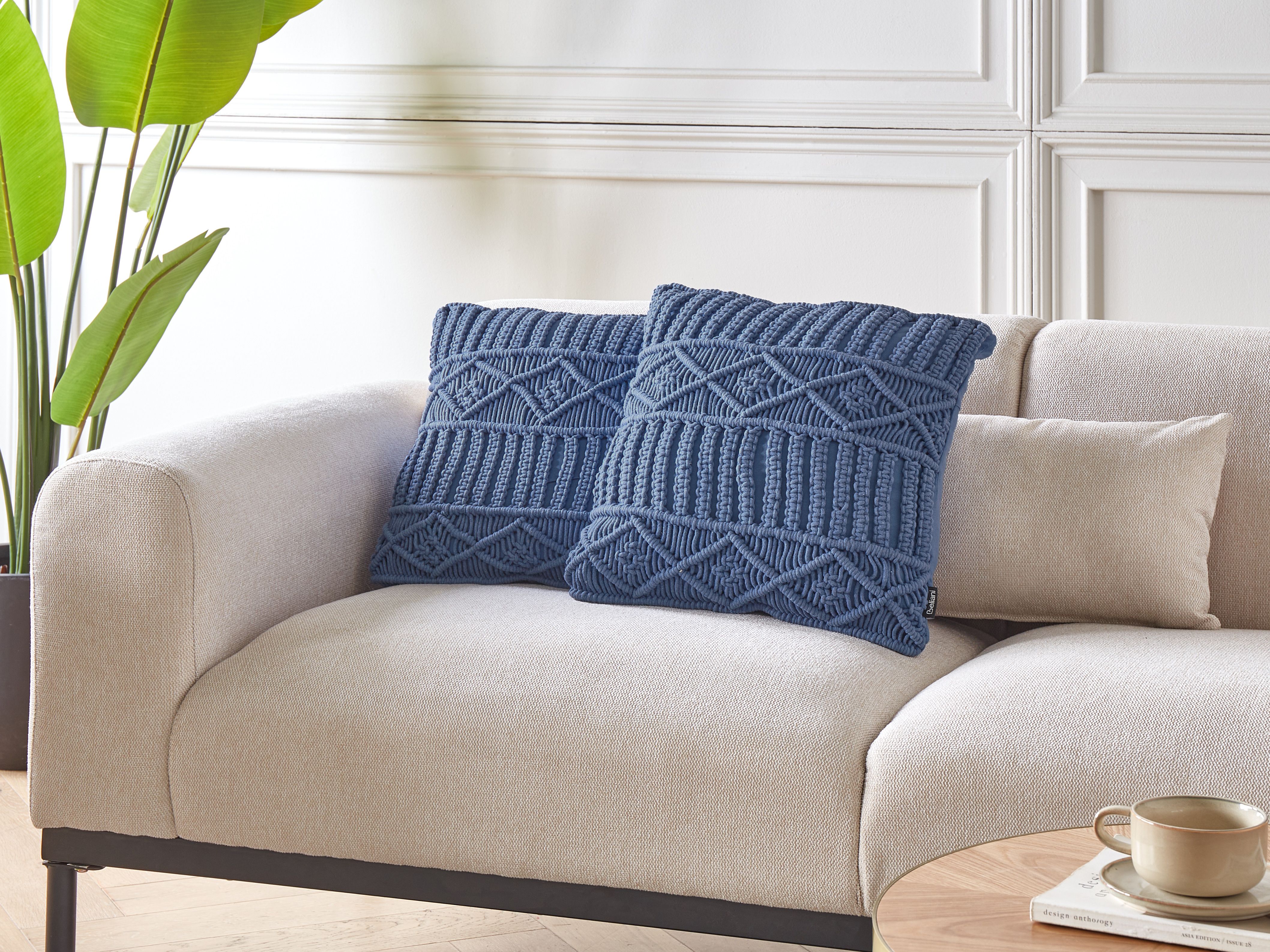 Set of 2 Decorative Cushions KARATAS Cotton 45 x 45 cm Blue Geometric Pattern