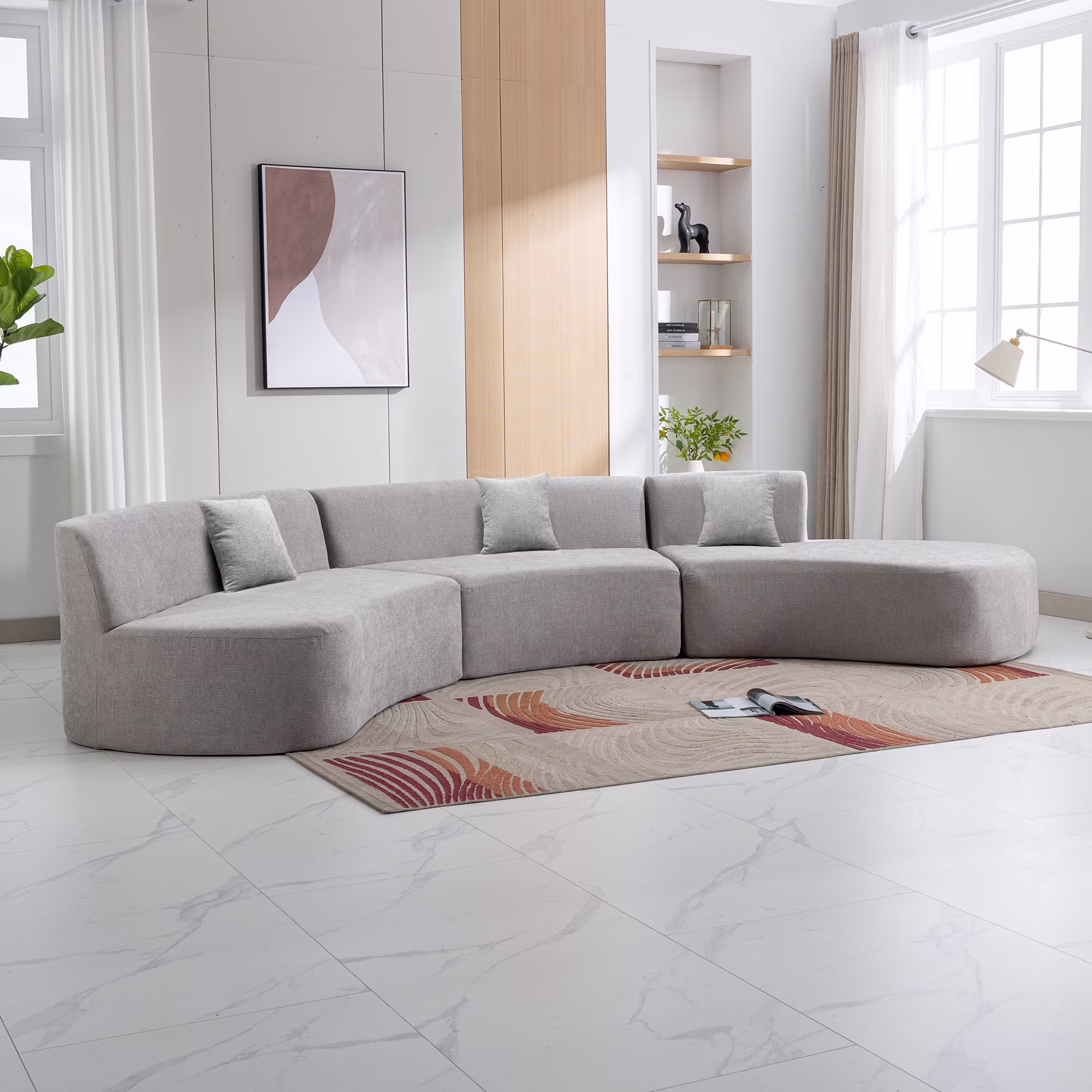 Harper & Bright Designs Modern Curved Floor Sofa Set, Modular Sectional Sponge Couch for Living Room, 2 PC Free Combination No Assembly Foam-Filled Sofa, Beige - Image 5