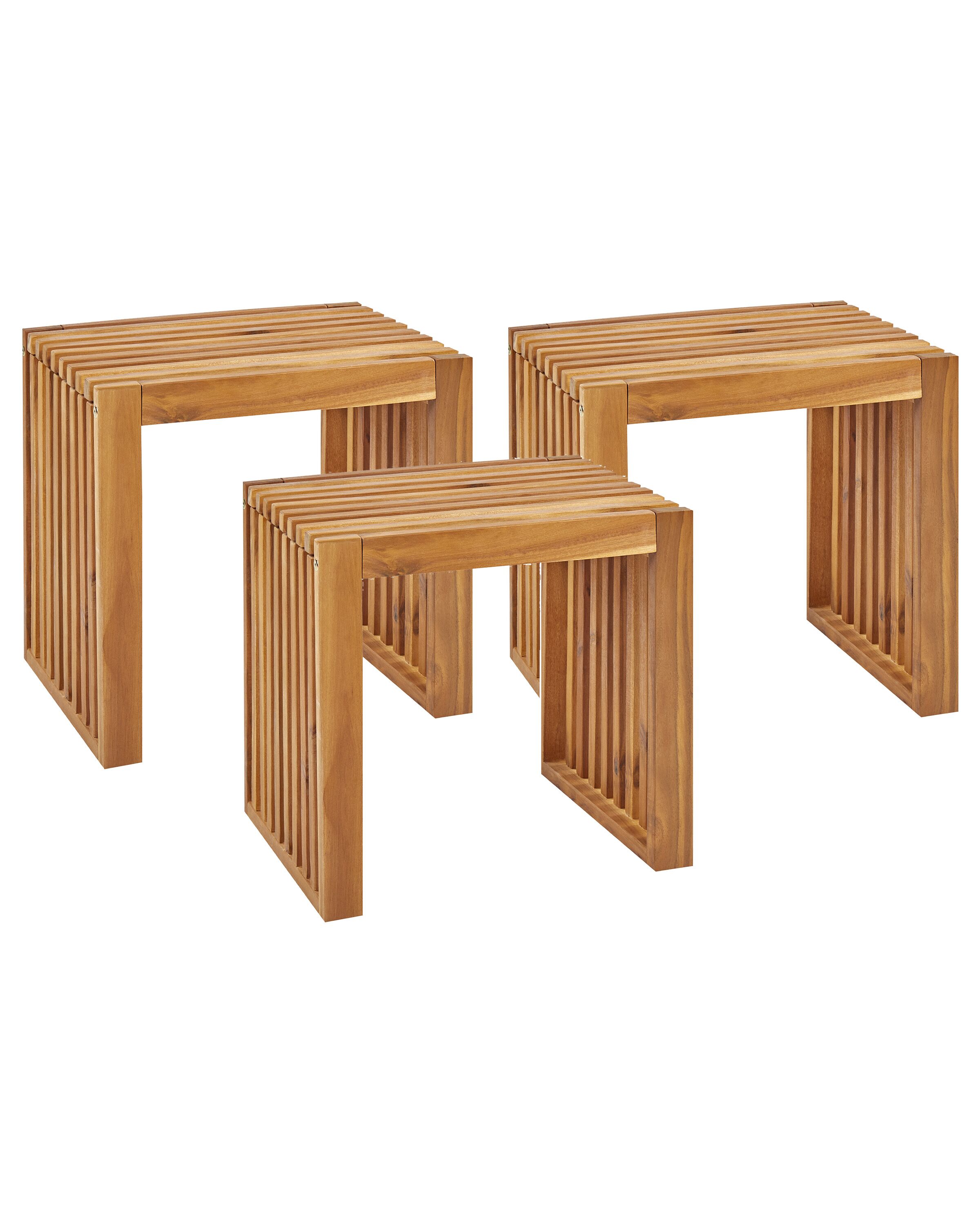 Set of 3 Garden Stools BELLANO Acacia Wood Brown