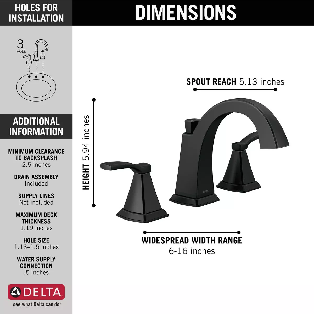 Delta Flynn 2-Handle Widespread Bathroom Faucet, Matte Black