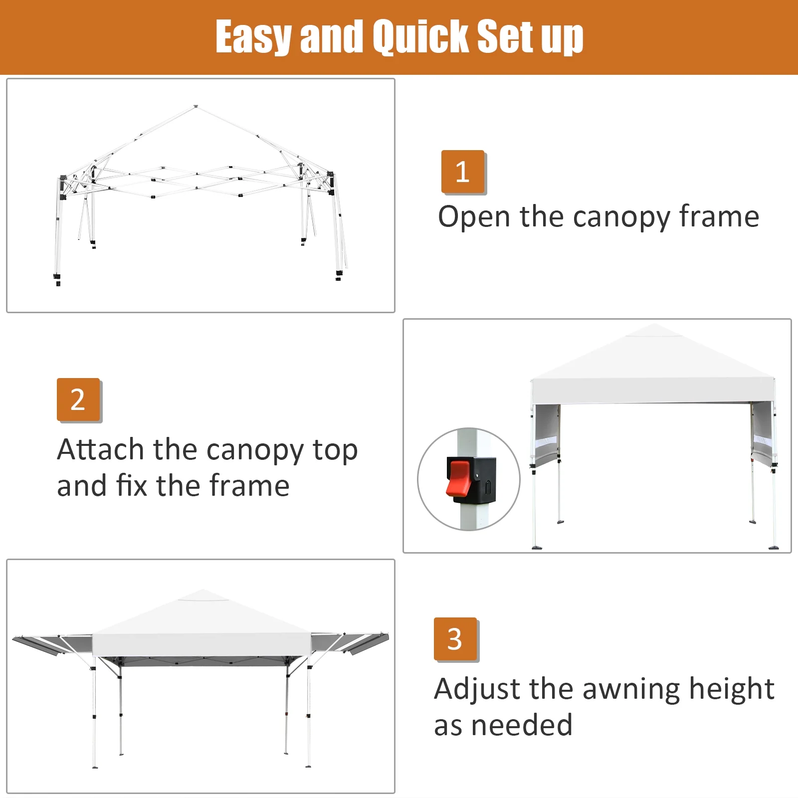 Patiojoy 10x17ft Pop up Canopy 3 Height Adjustment Folding Tent with Roller Bag White - Image 9
