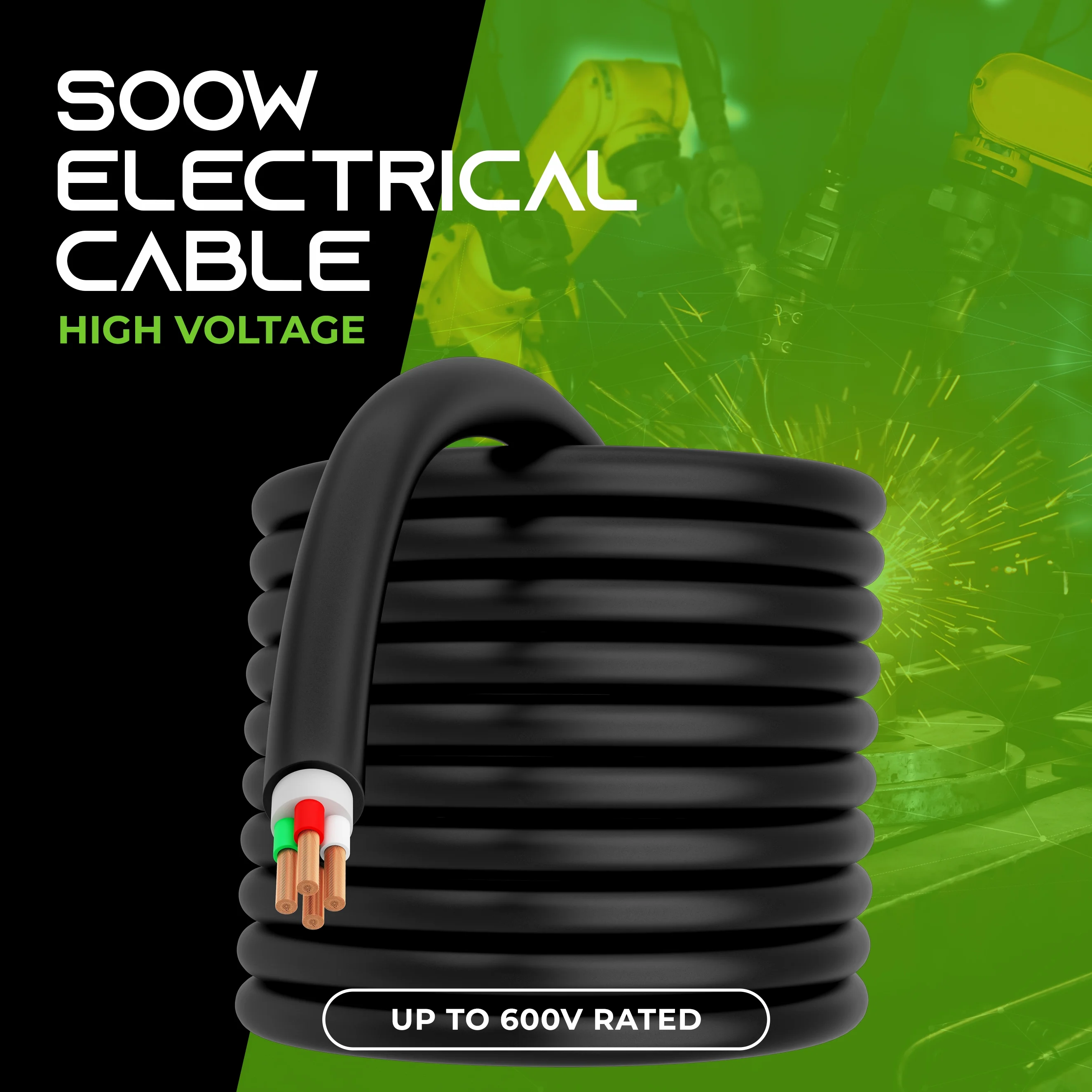GearIT 8/4 8 AWG Portable Power Cable (25 Feet - 4 Conductor) SOOW 600V 8 Gauge Electric Wire for Motor Leads, Portable lights, Battery Chargers, Stage Lights and Machinery -25ft Electrical Cord