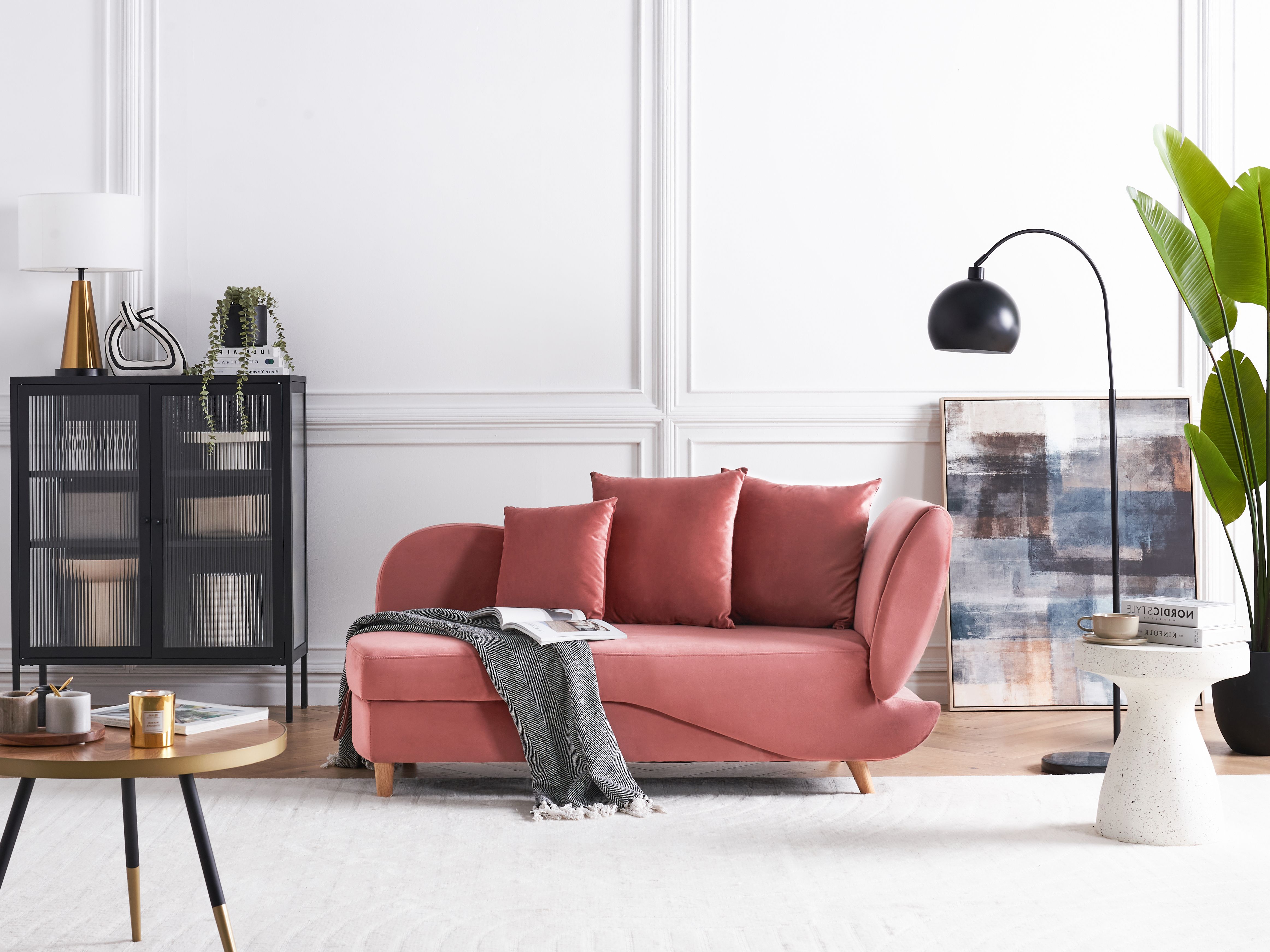 Right-Hand Chaise Lounge MERI Velvet Pink with Storage