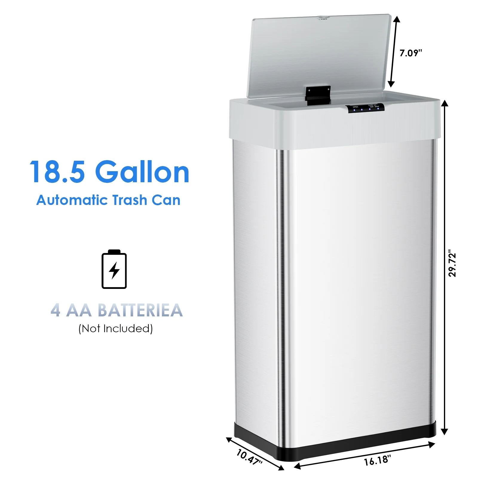 LAZY BUDDY 60 Liter / 16 Gallon Stainless Steel Motion Sensor Trash Can for Kitchen, Bathroom, Rectangular - Image 27