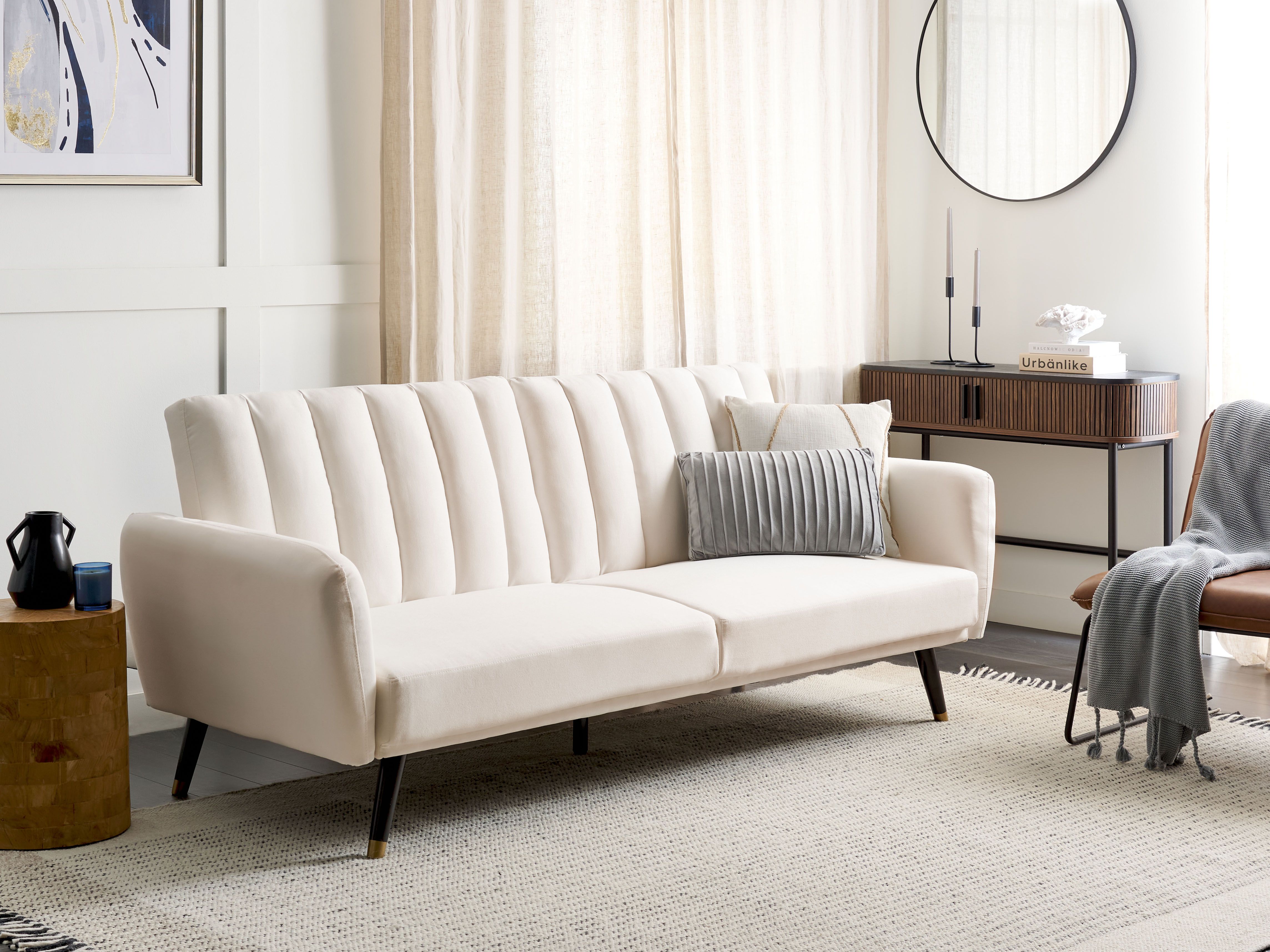 Sofa Bed 3 Seater VIMMERBY Fabric Light Beige