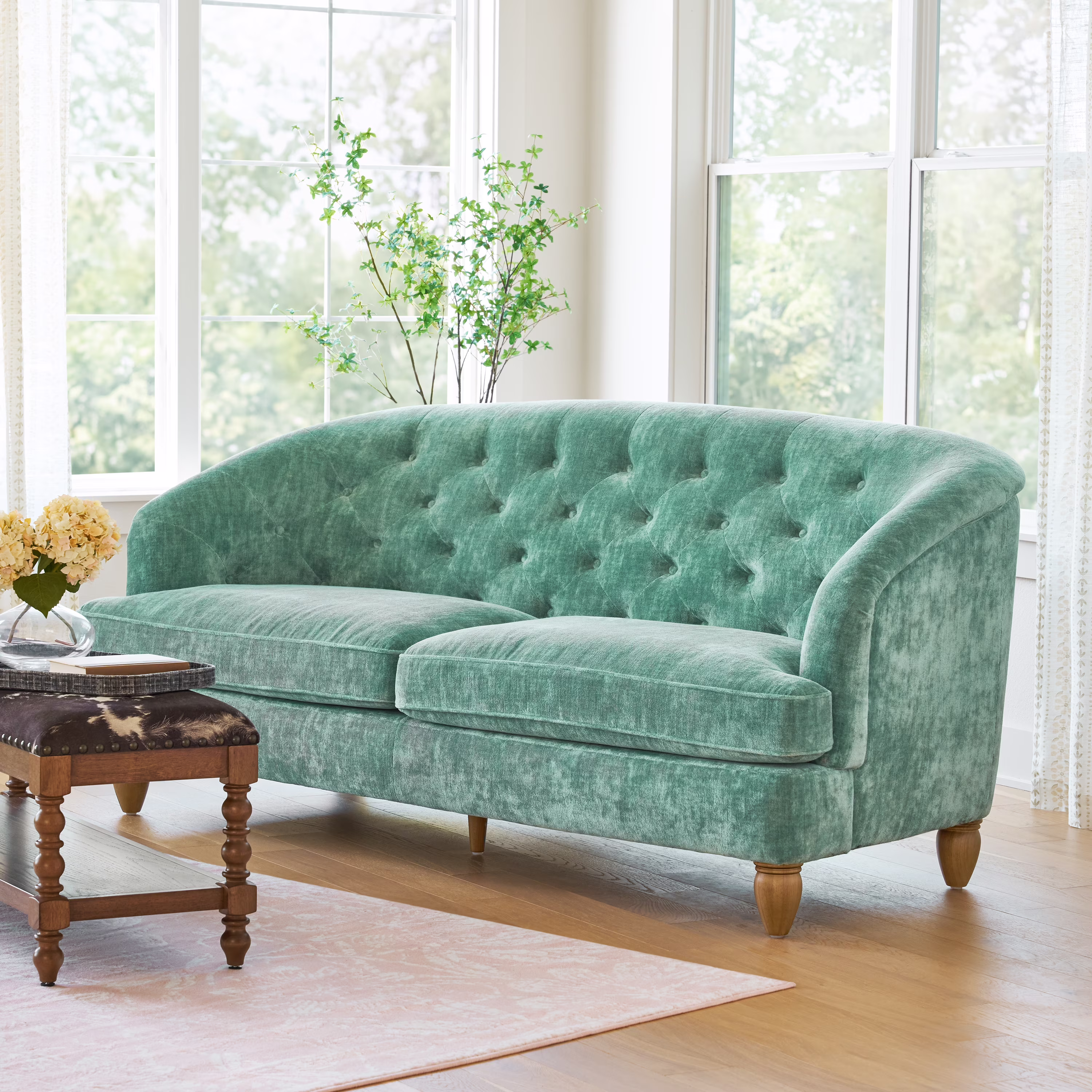 The Pioneer Woman Laurel Tufted Sofa, Cream Velvet, 79.53 in - Image 3