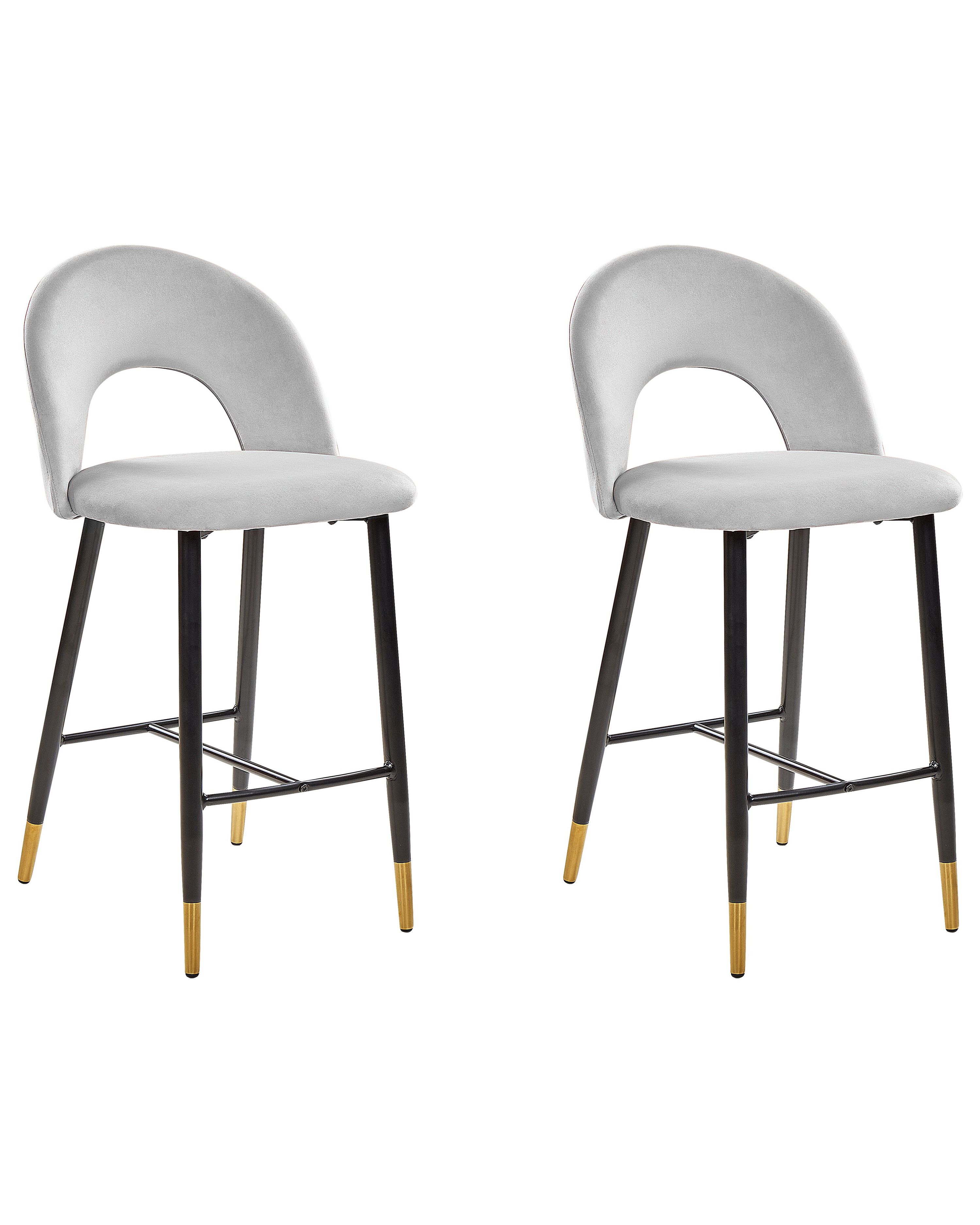 Set of 2 Bar Chairs FALTON Velvet Grey