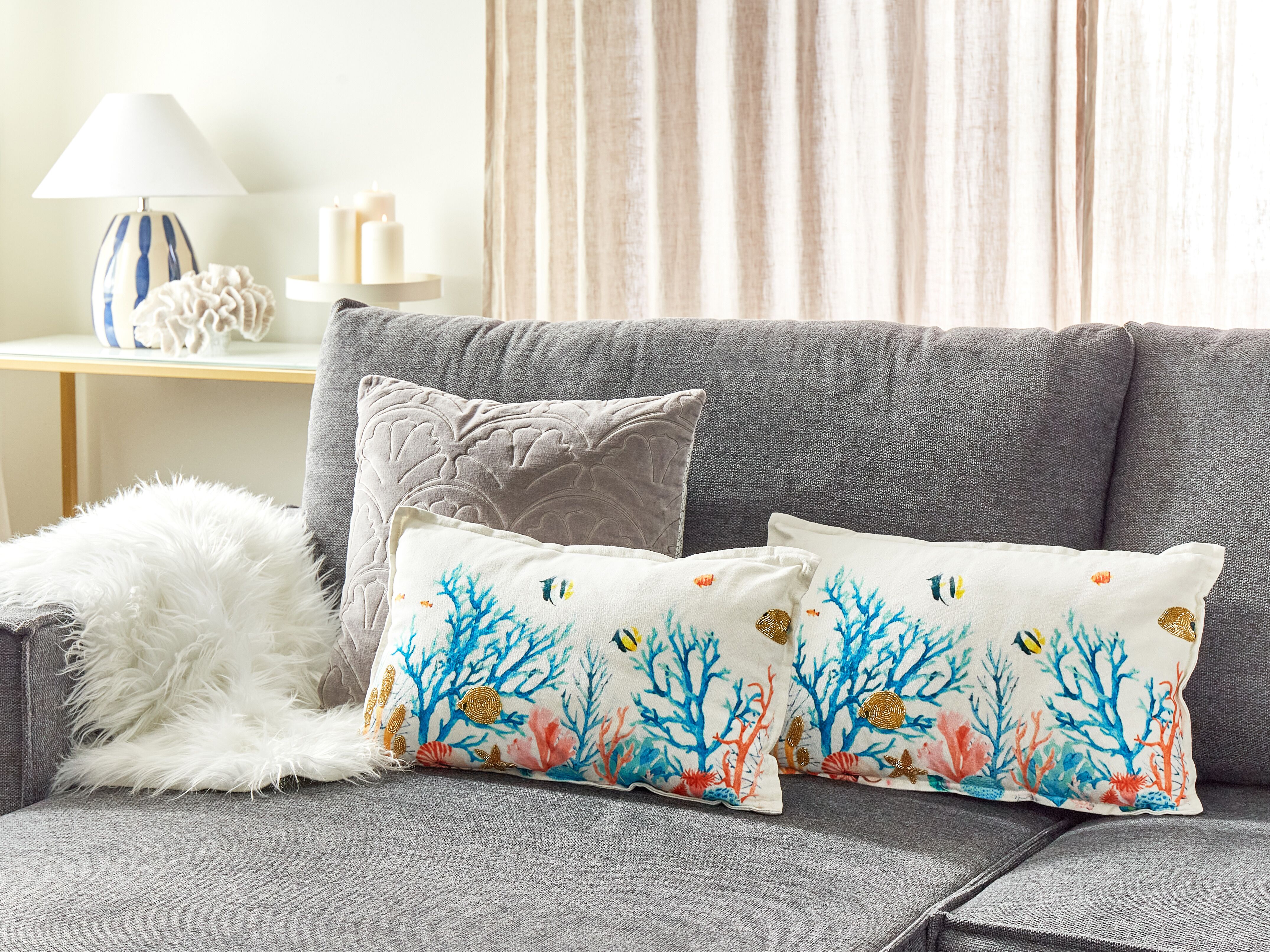 Set of 2 Decorative Cushions EELGRASS Cotton 30 x 50 cm Multicolour Animal Pattern