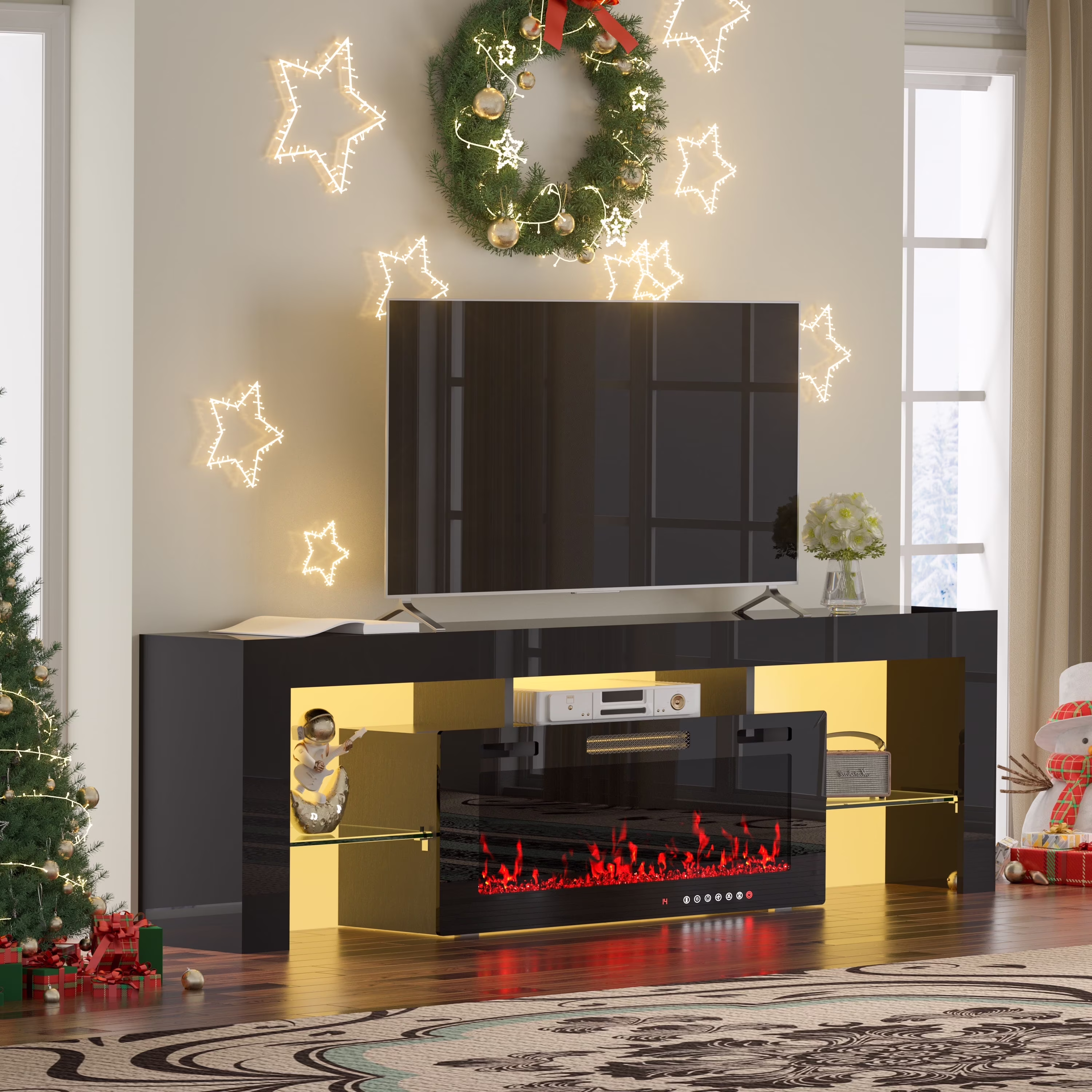 70" Electric Fireplace TV Stand by GetYes - Sleek White Design with Adjustable Flame & Remote Control, Perfect for Living Room - Image 3