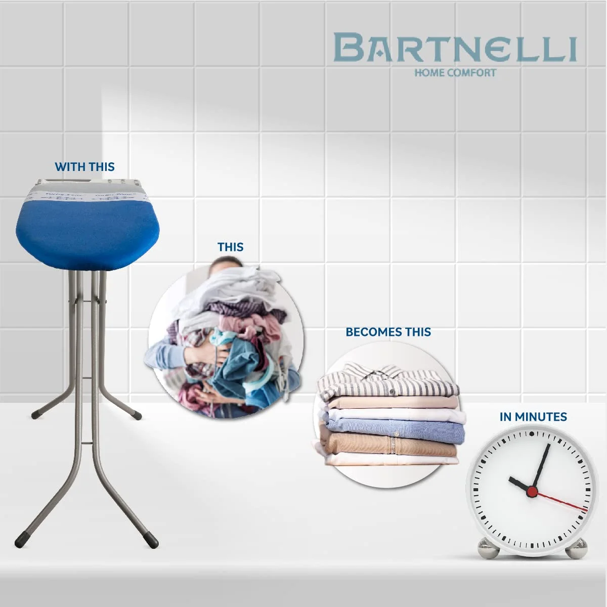 Bartnelli Heavy Duty European Made Ironing Board with Turbo & Park Zone & 4-Layer Cover Pad, Navy Blue 48x15" Iron Surface With Upgraded iron Rest - Image 5