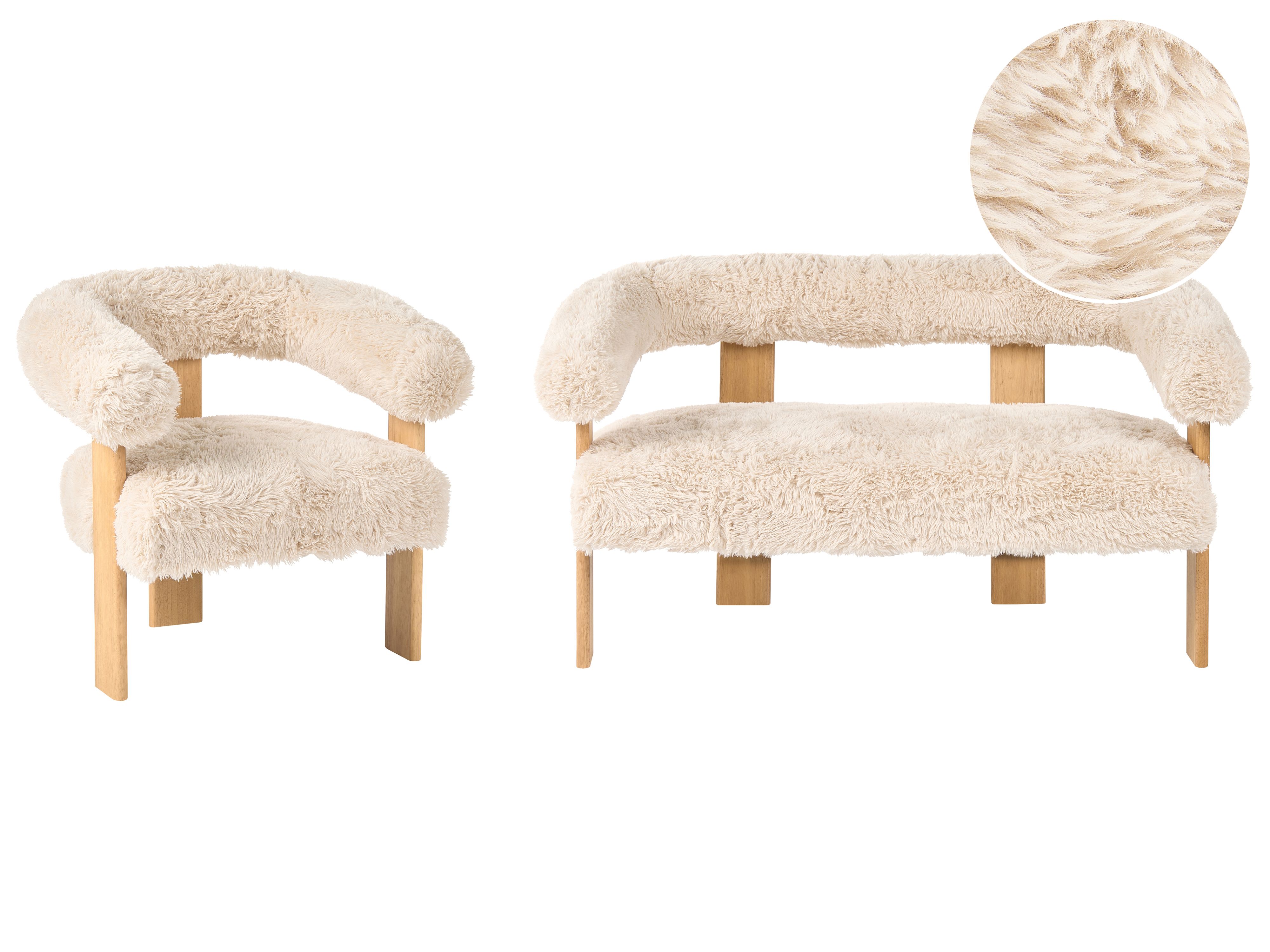 Living Room Set ILBRO Faux Fur Off-White/ Light Brown