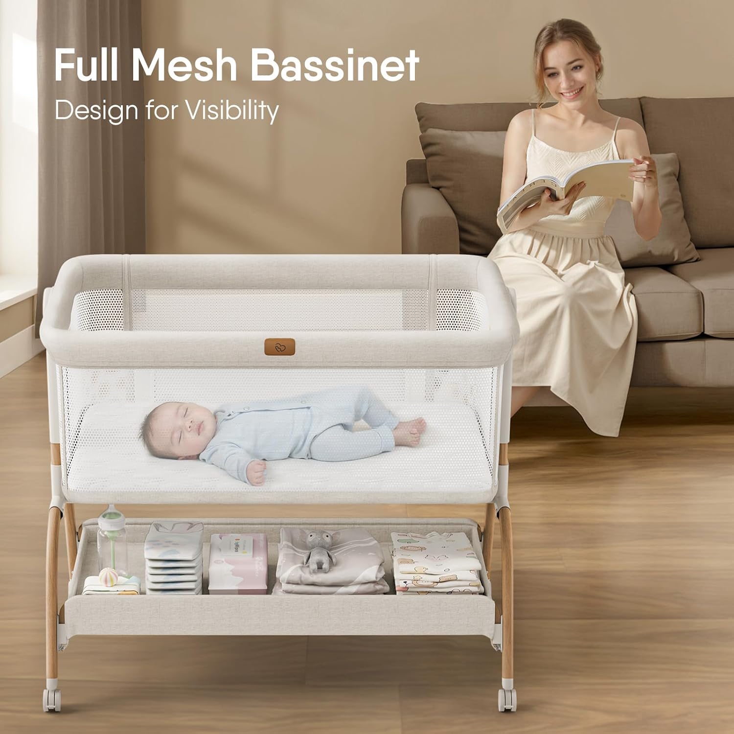 BabyBond Baby Bassinet Bedside Crib with Mattress and Soft Breathable Sheet - Image 3