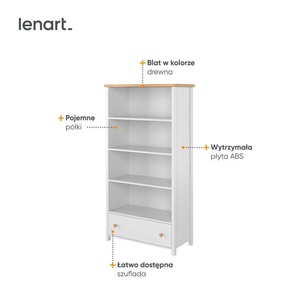 Blokker Havin Boekenkast met Lade - Wit / Nash Eiken