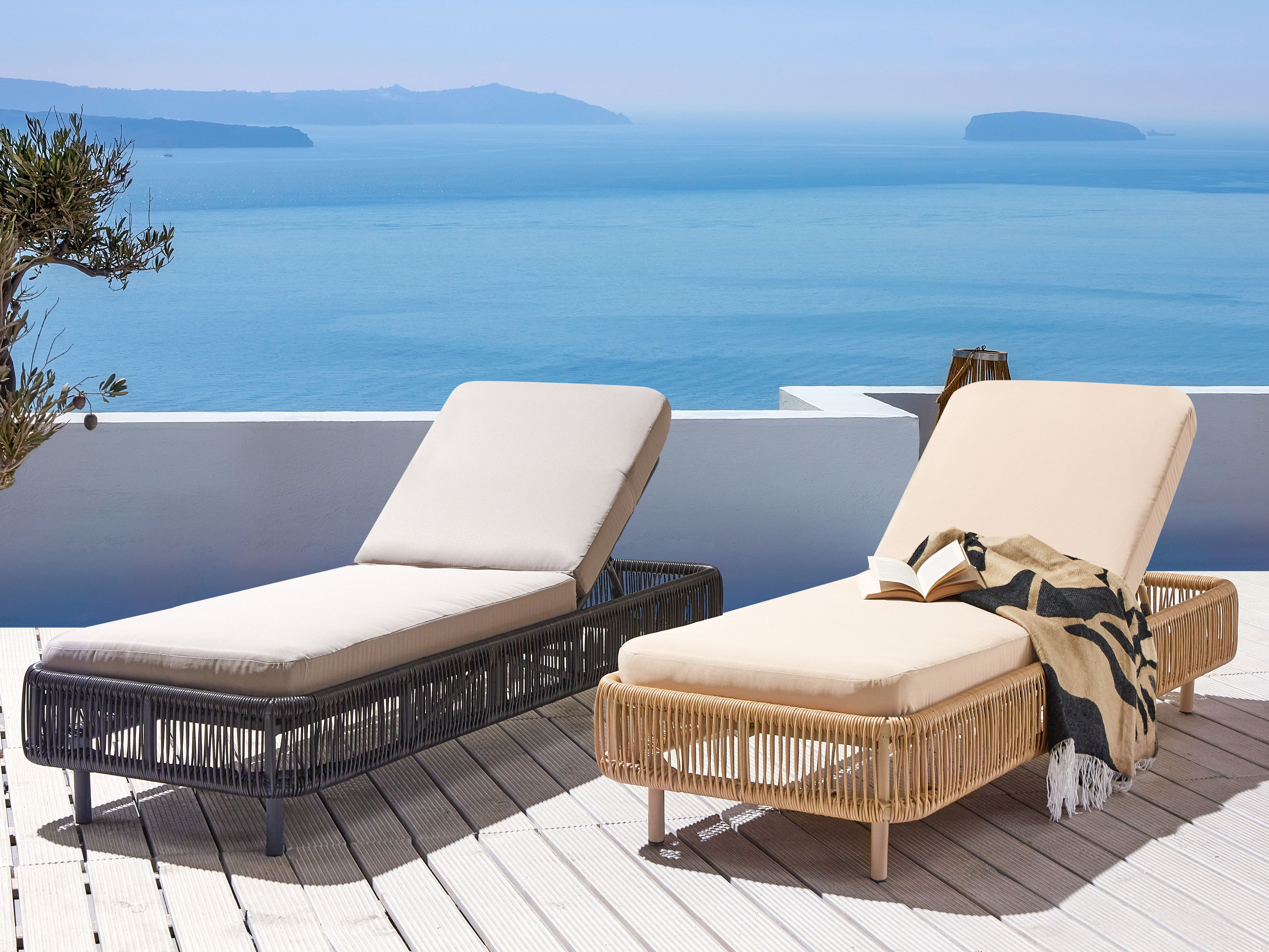 Sun Lounger with Cushion OSINI Reclining PE Rattan Beige