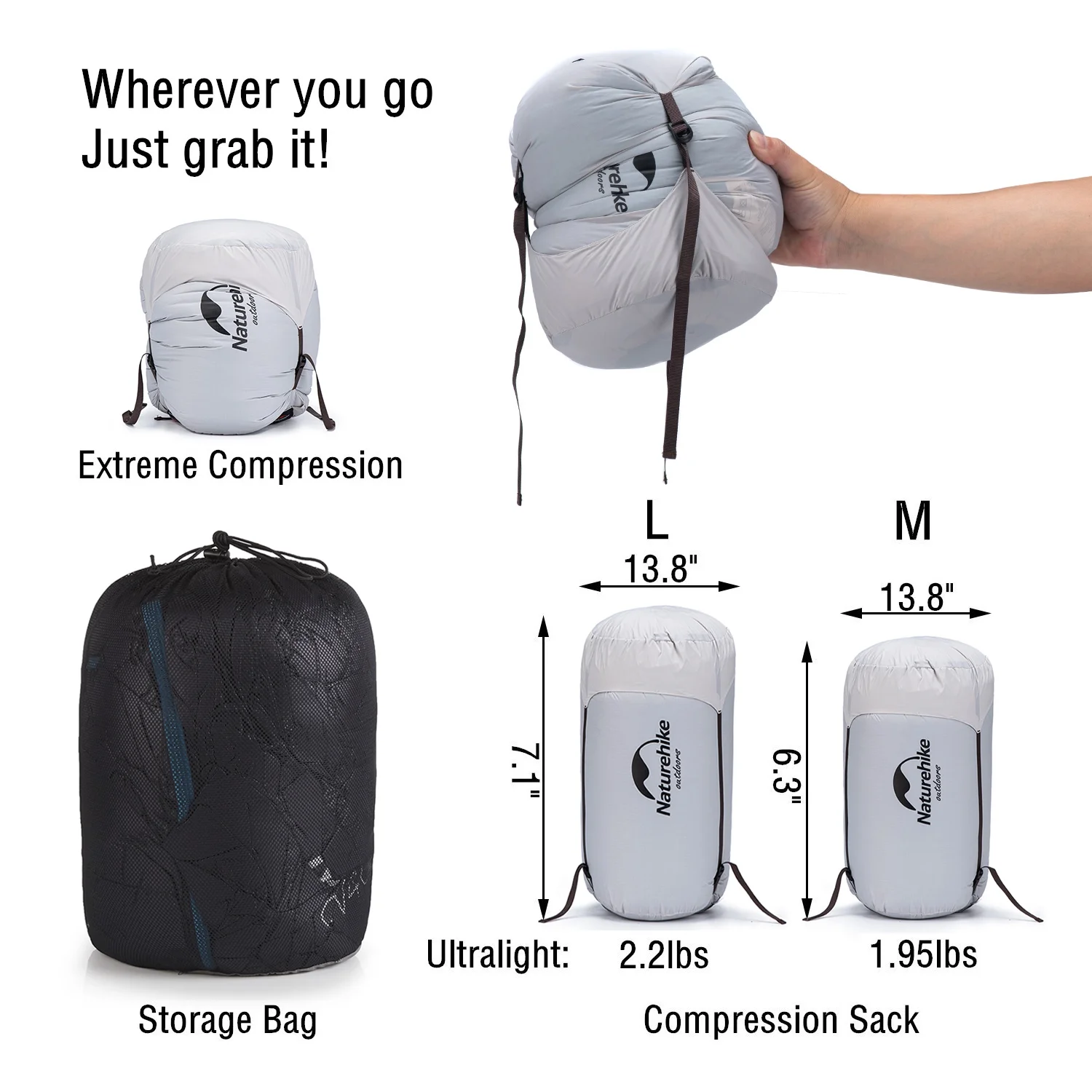 Naturehike Ultralight White Goose Down Sleeping Bag 750/550 Fill Power with Compression Sack - Image 7