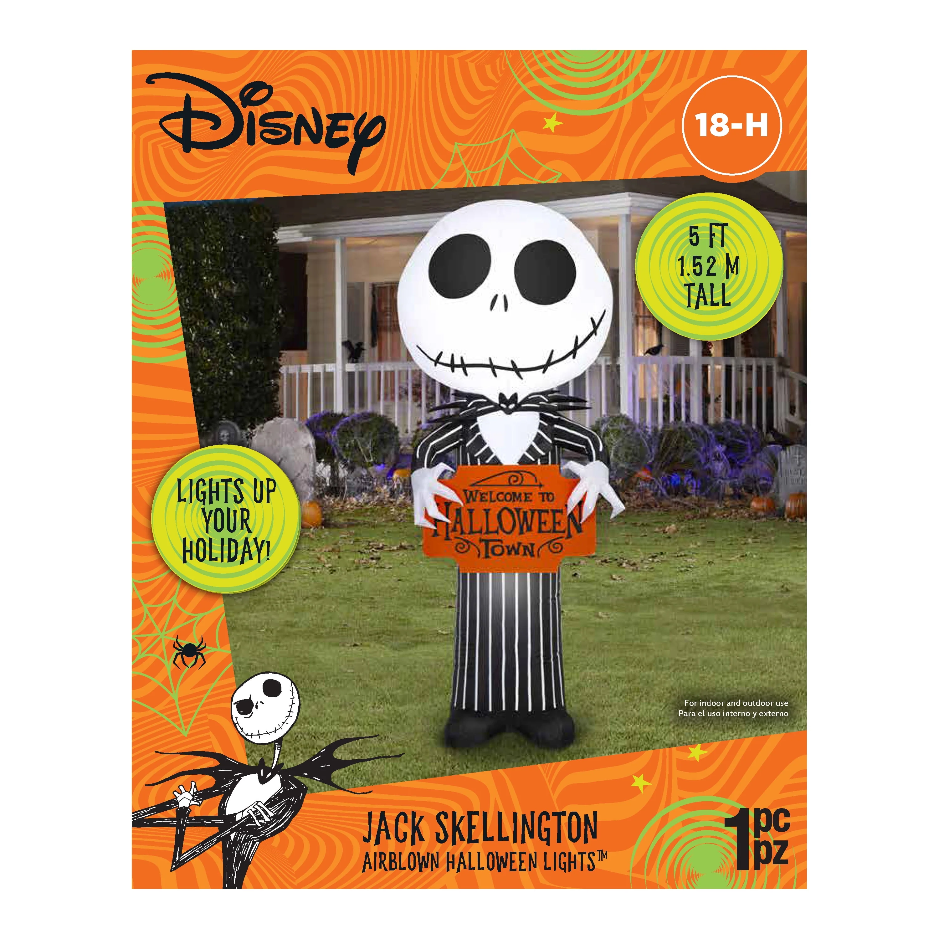 Airblown Halloween Yard Inflatables Light Jack Skellington with Welcome to Halloween Town Sign Disney, 5 ft - Image 7 Airblown Halloween Yard Inflatables Light Jack Skellington with Welcome to Halloween Town Sign Disney, 5 ft - Image 7