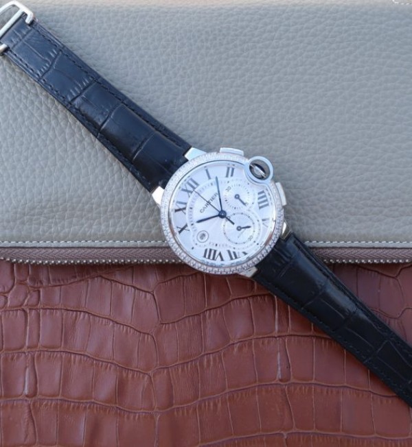 Replica Cartier Ballon Bleu De Cartier Chrono SS White Dial Diamonds Bezel A8101 - Top club
