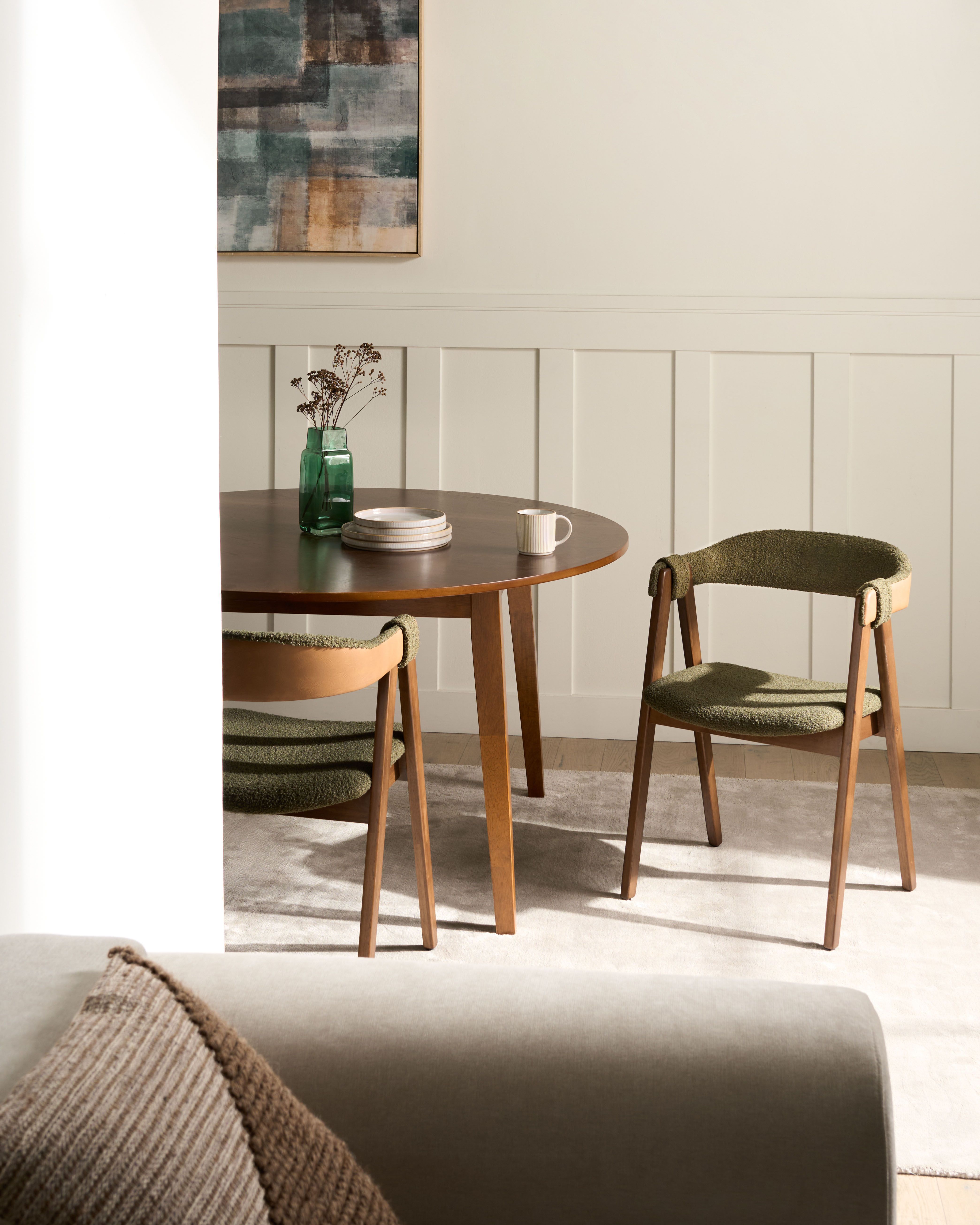 Set of 2 Dining Chairs DAY Boucle Dark Brown/ Green