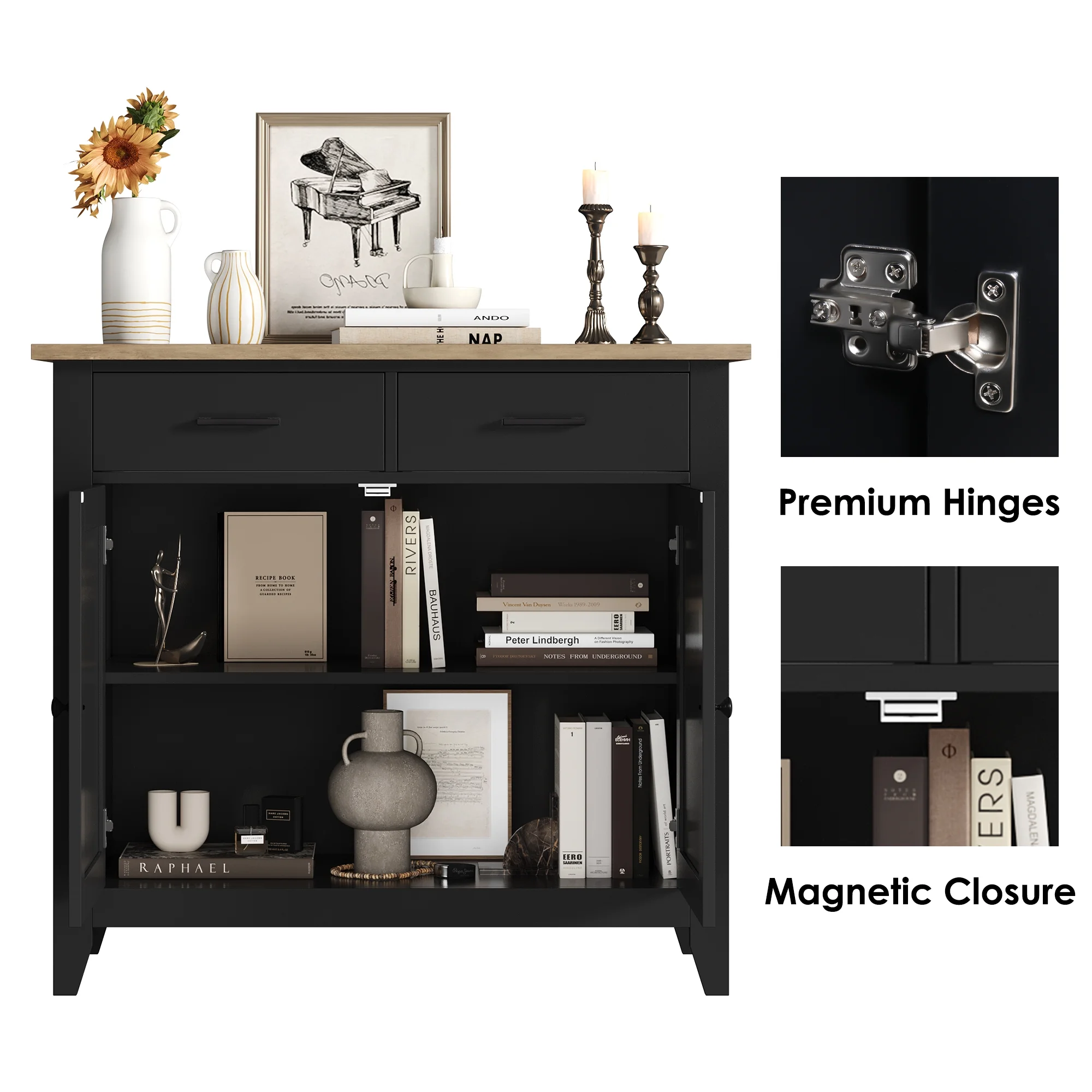 Homfa Entryway Cabinet, Kitchen Storage Cabinet, Farmhouse Buffet Sideboard with 2 Drawers and 2 Doors,Coffee Bar with Storage for Dining Room Living Room,White - Image 23