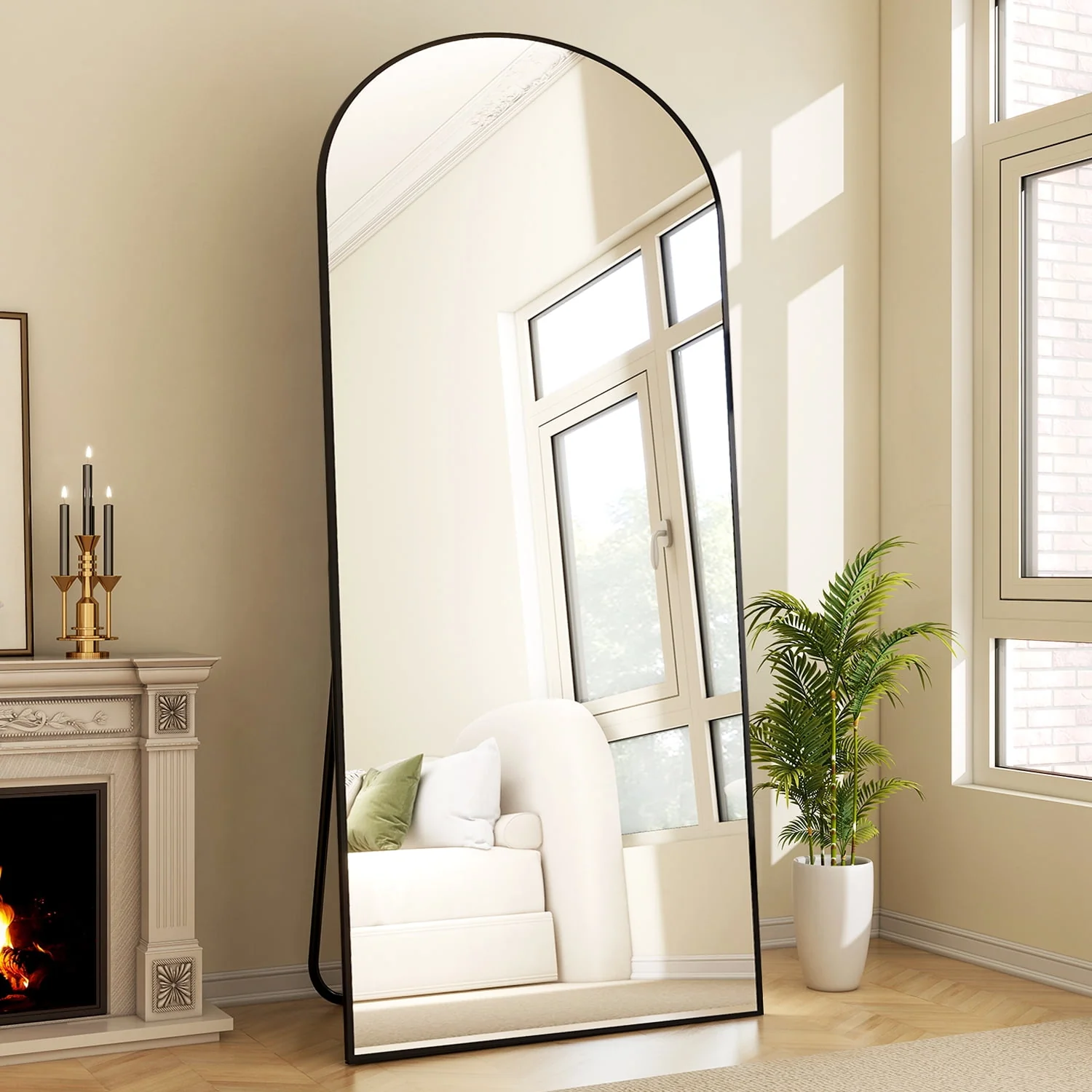 BEAUTYPEAK Full Length Mirror 71"x30" Arched Body Dressing Floor Mirrors for Standing Leaning, Black