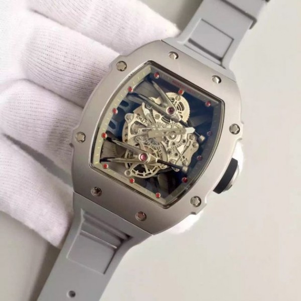 Replica Richard Mille RM027 SS Skeleton Dial Gray Rubber Strap 6T51 - Elite Watch Atelier