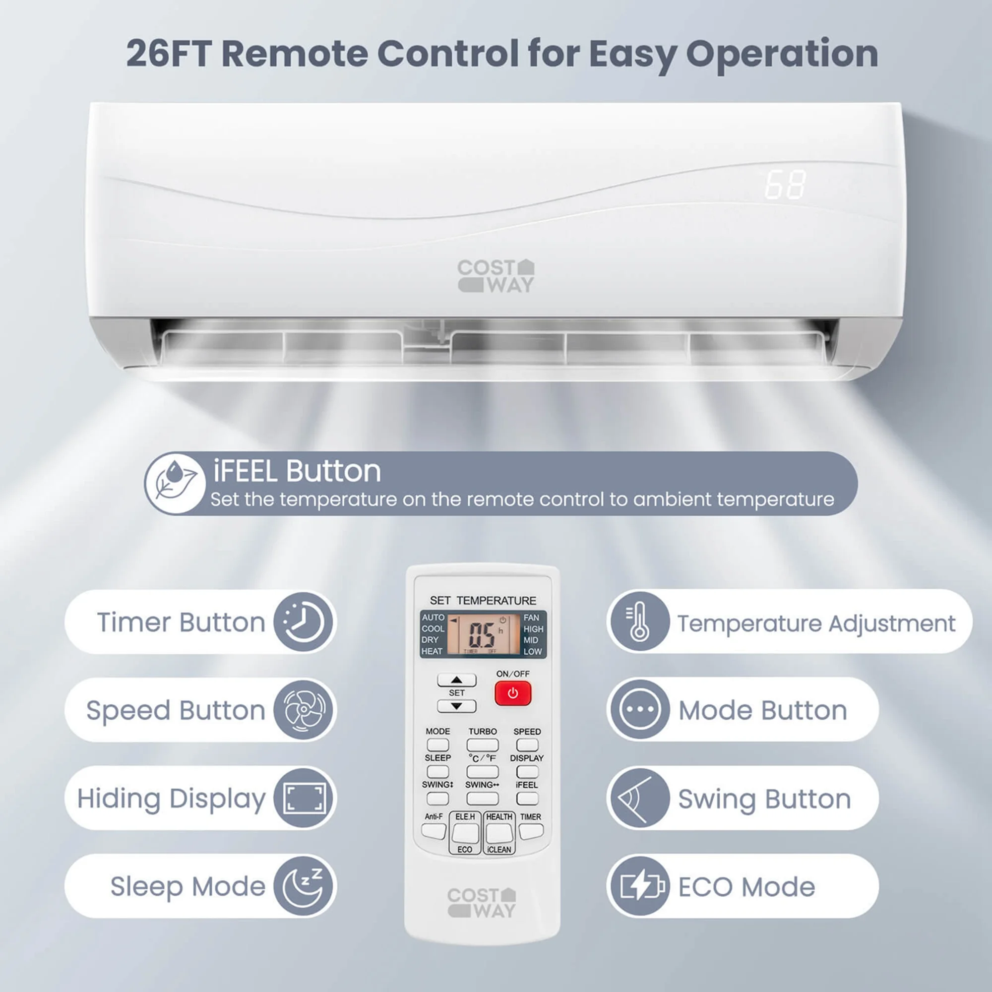 Costway 18000 BTU Mini Split Air Conditioner & Heater 19 SEER2 1250 Sq. Ft Coverage - Image 8