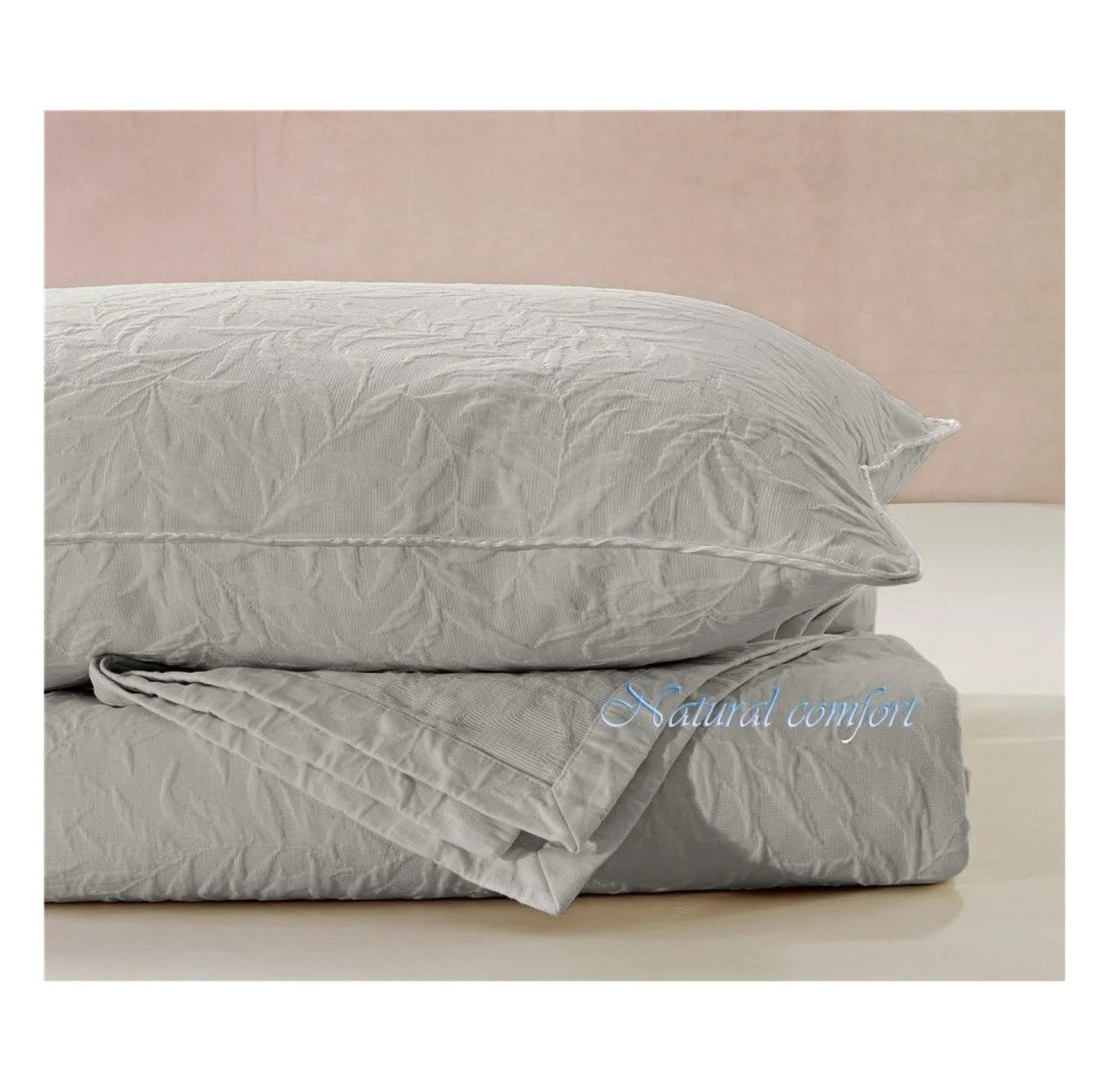 Matelasse Blanket Coverlet, Foliage Pattern, King, Light Grey
