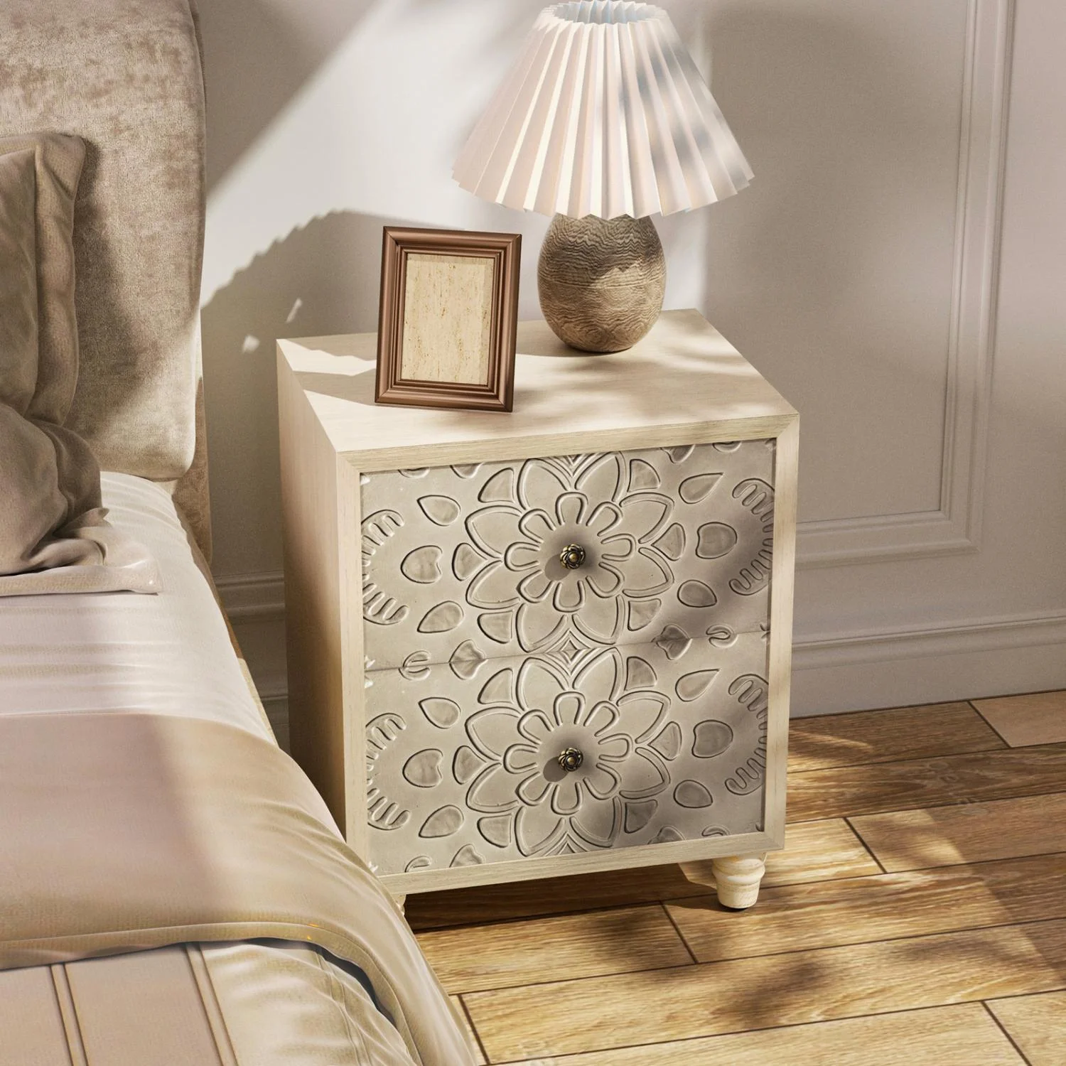 FOROUTIA Wooden Nightstand with 2 Drawers,Vintage MDF Bedside Tables with Storage - Image 19