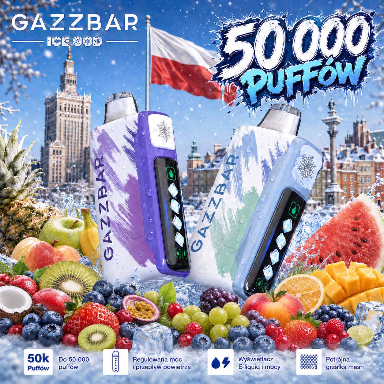 GAZZBAR ICE GOD 50 000 puffów – 5-stopniowa regulacja chłodzenia