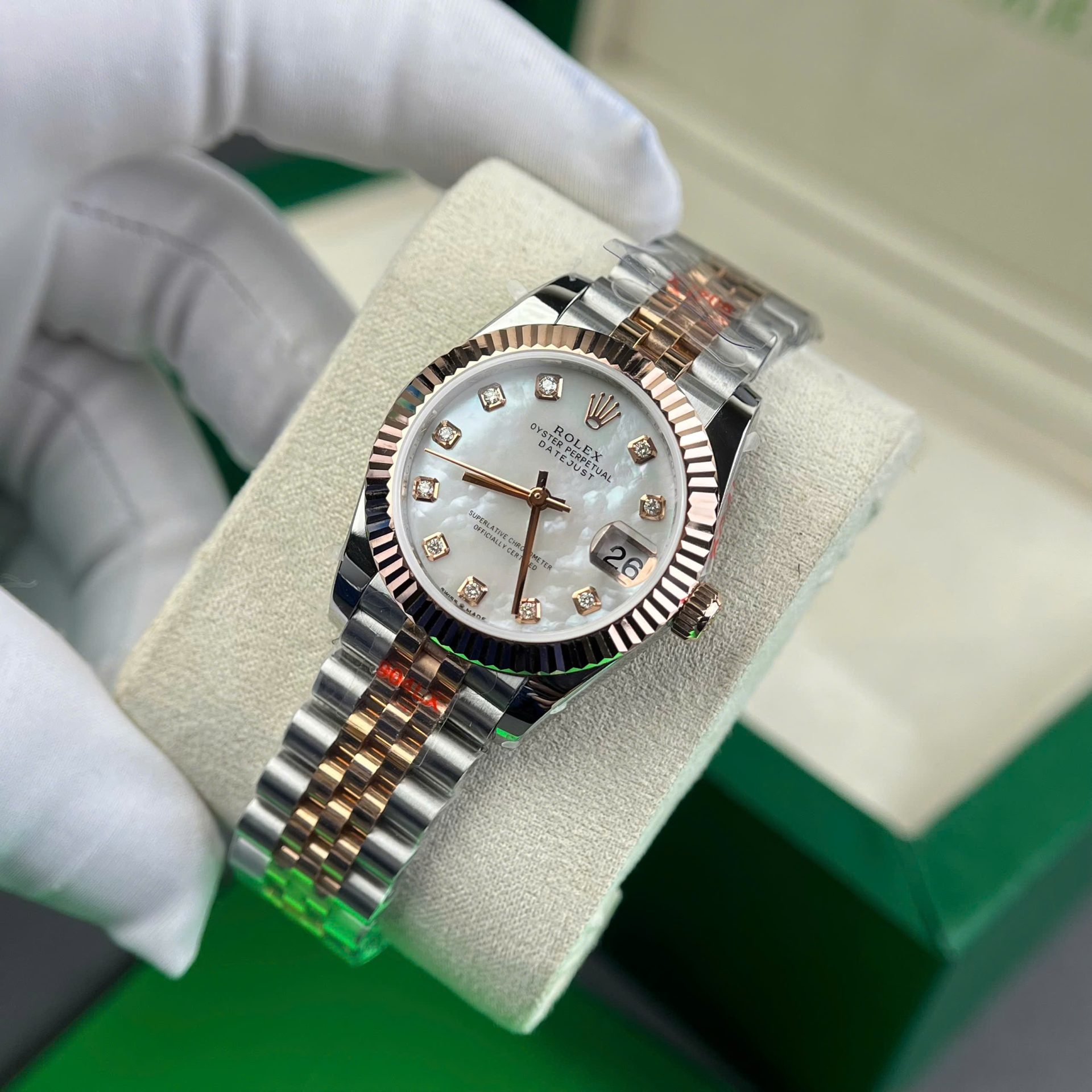 Rolex DateJust Replica Watch Gold Wrapped + MOP Dial Natural Diamond Markers GM Factory 31mm - Top club