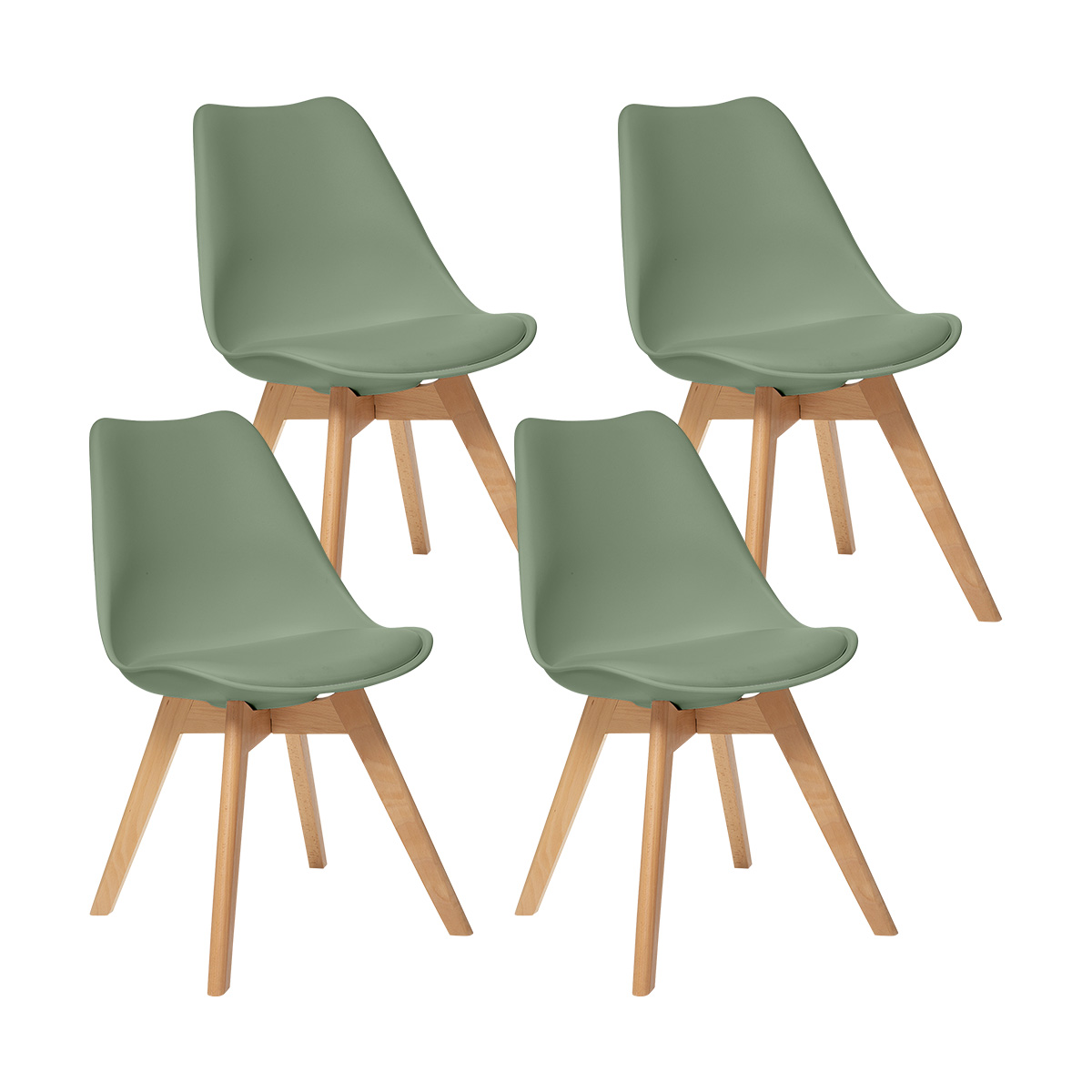 Set of 4 chairs "Baya" Beech, khaki green