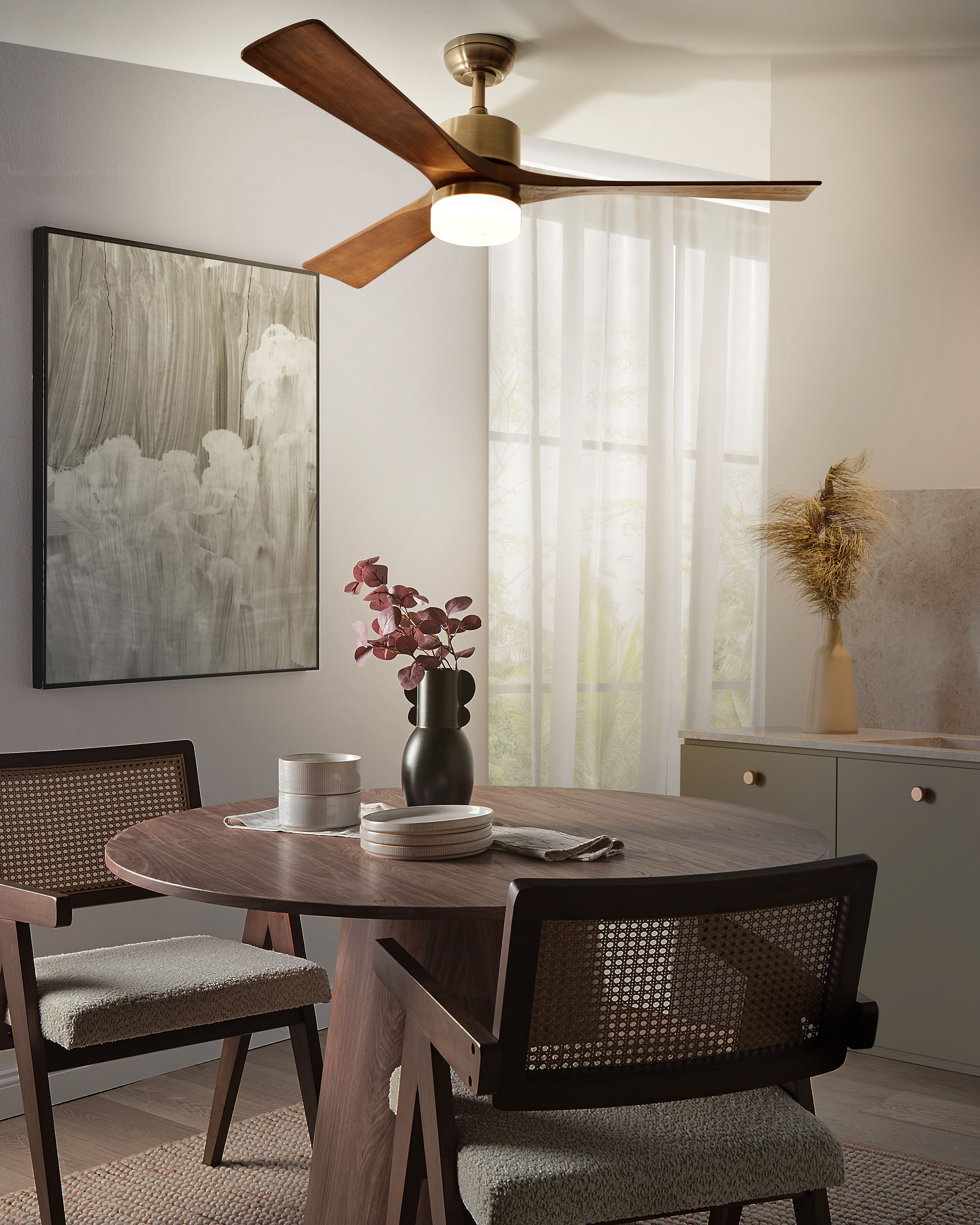 Ceiling Fan with Light ARUWIMI with Remote LED Brass