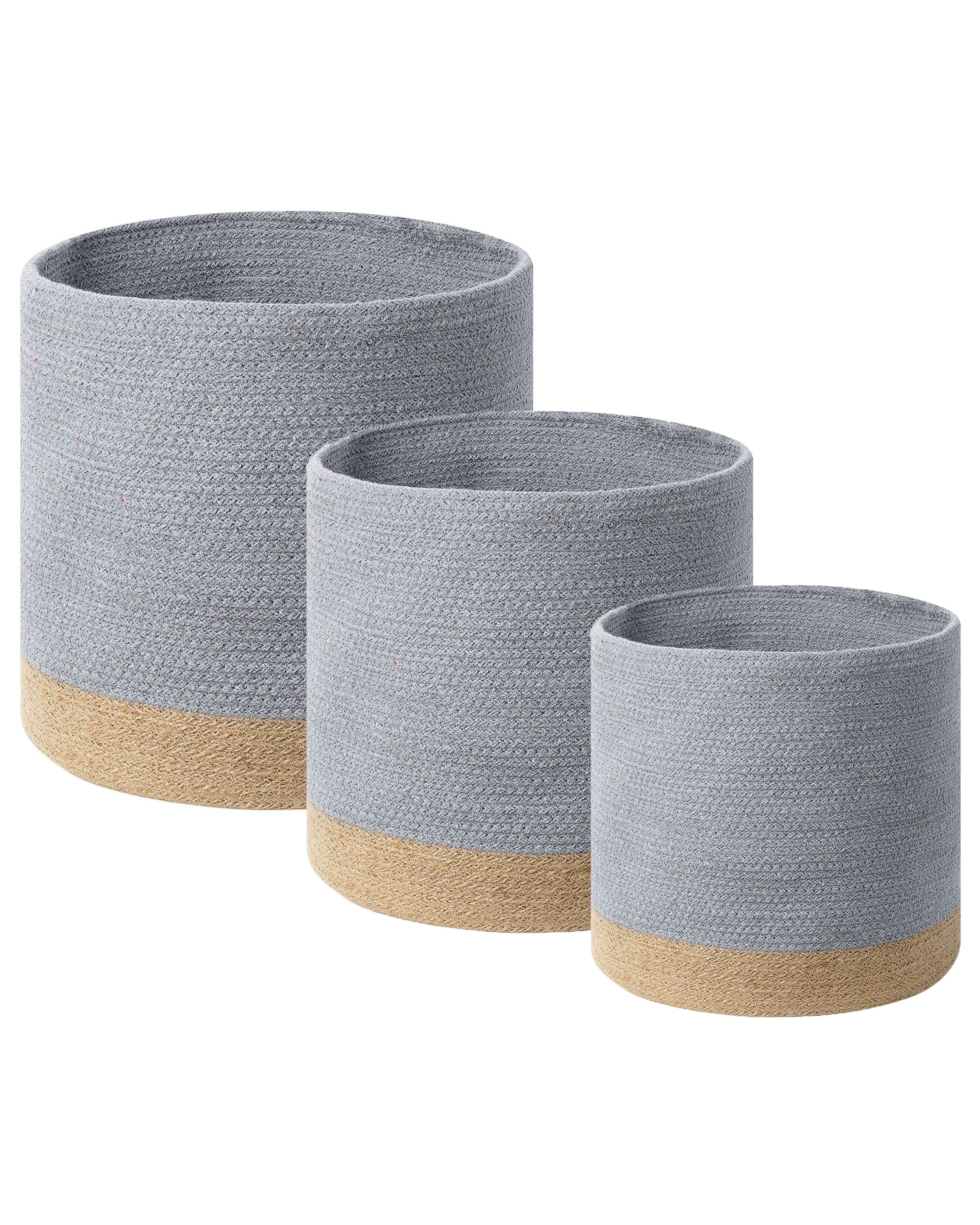 Set of 3 Baskets BASIMA Cotton Grey