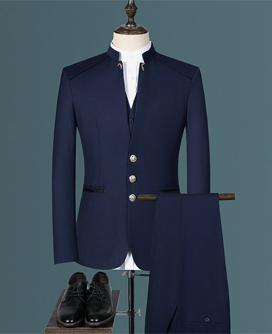 Business Plain Mock Neck Button Front Blazer & Pants Set