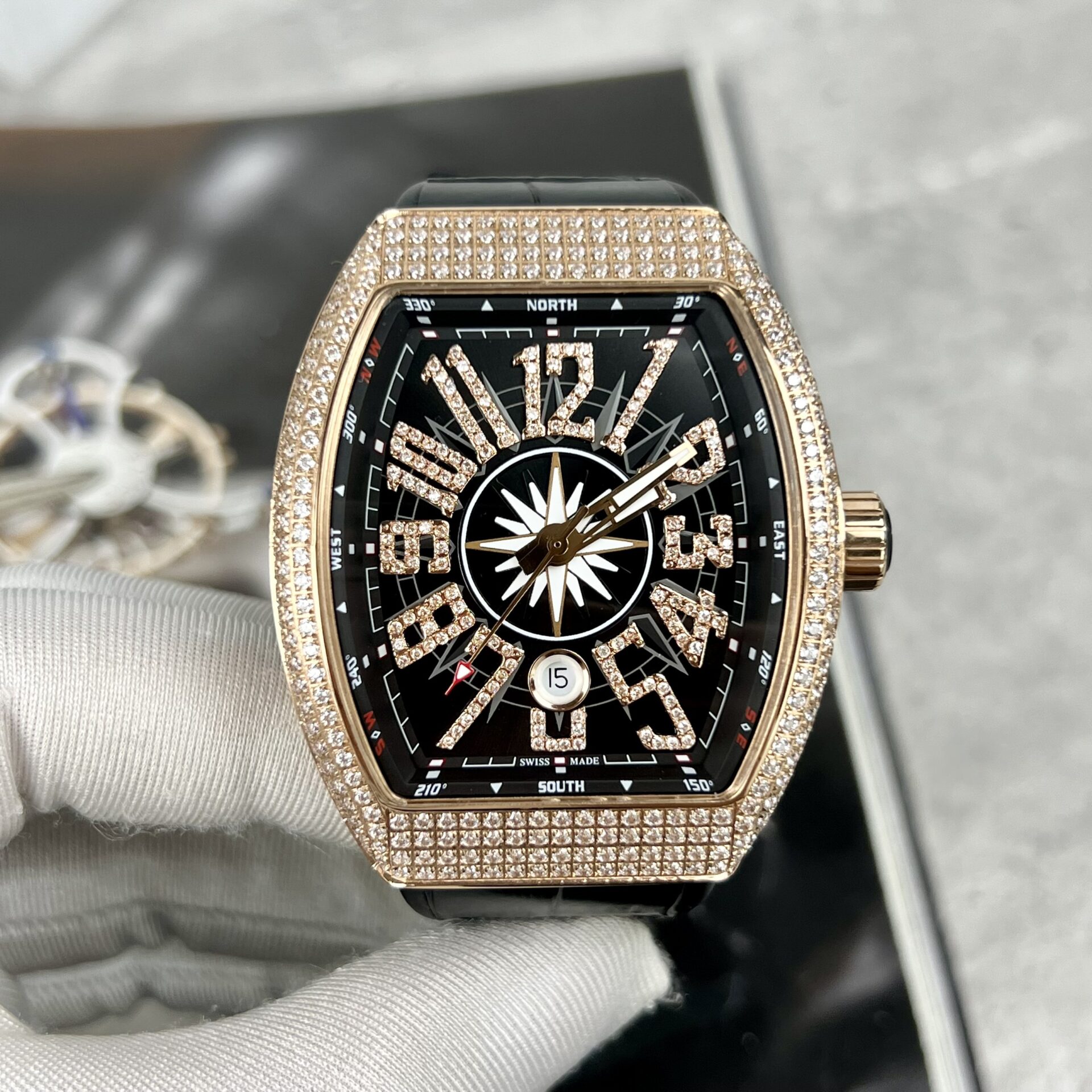 Franck Muller Replica 1:1 Watch V45 Black Dial Diamond Gold Case 45mm - Top club