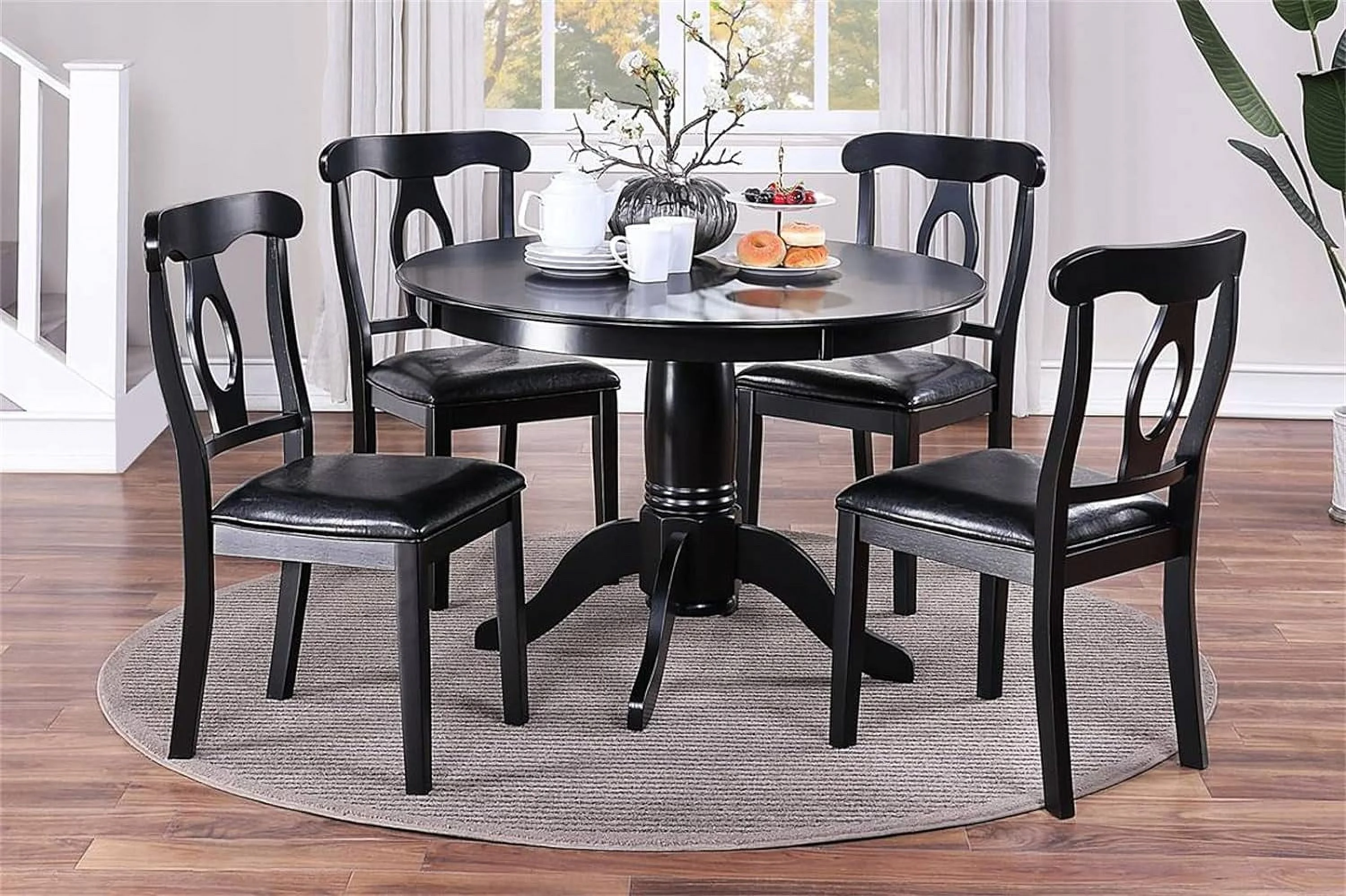 Sumdeal 5-Piece Farmhouse Dining Table Set, Wood Round Extendable Dining Table and 4 Upholstered Dining Chairs (Espresso-1Table 4 Chairs) - Image 32