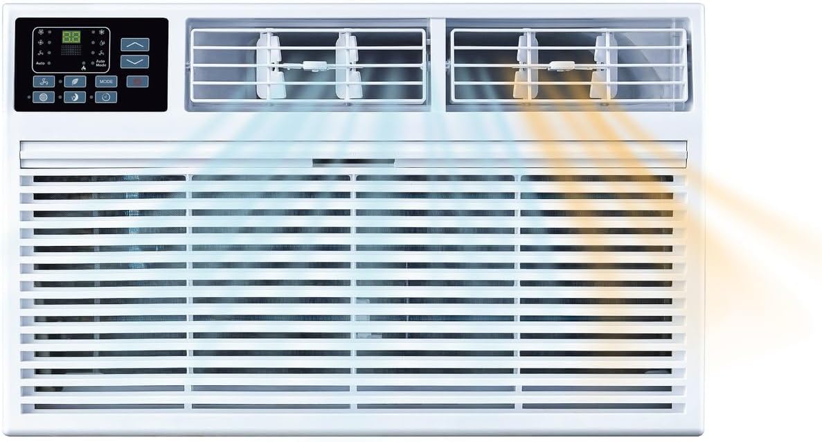 Whirlpool 12,000 BTU 230V Through-the-Wall Air Conditioner with Supplemental Heat, Dehumidifier and Remote, Wall AC Unit for Apartment, Living Room and Medium Rooms up to 550 Square Feet in White