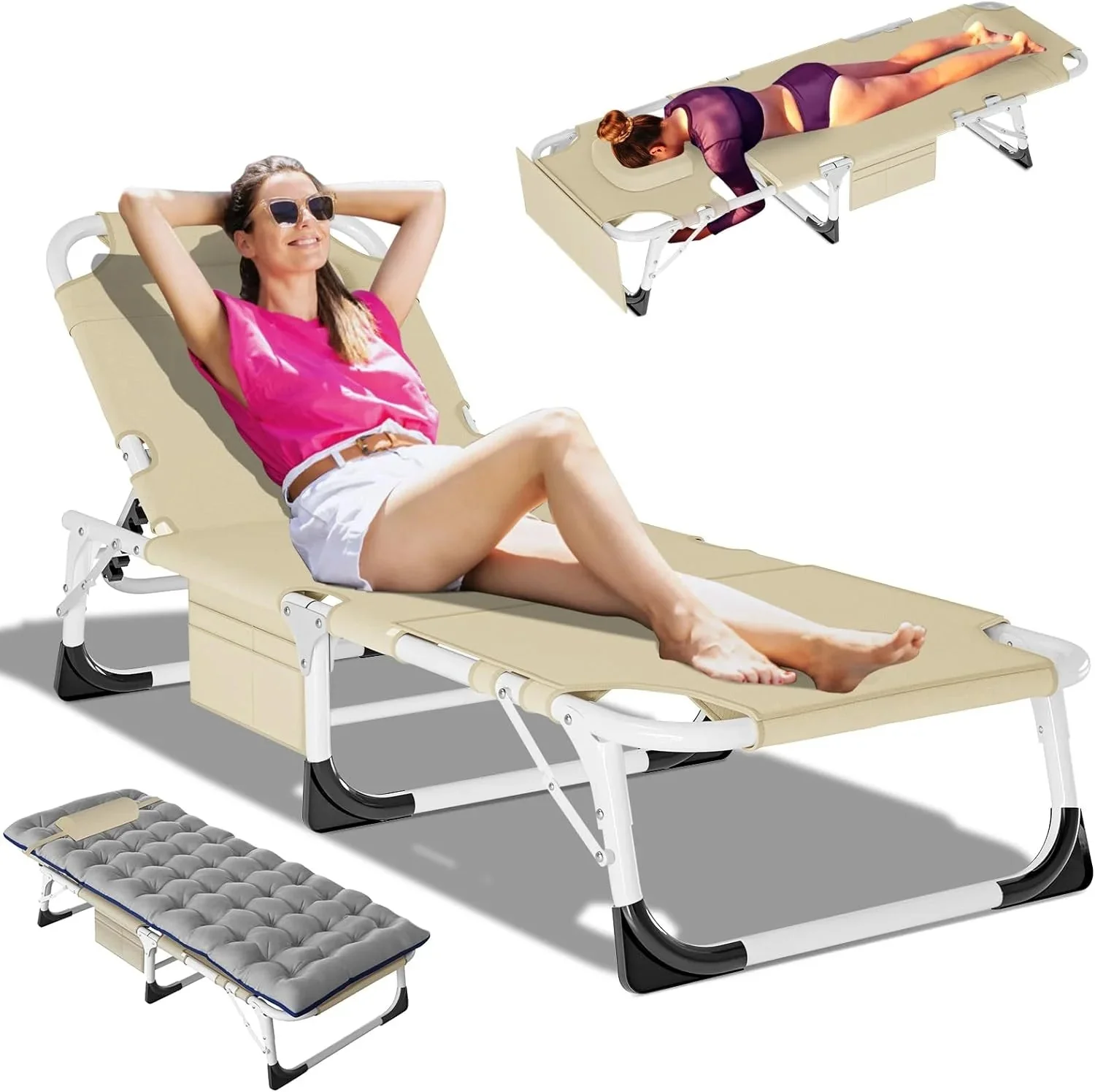 Slsy 5-Position Adjustable Folding Lounge Chair And Cot - 75.2" x 25.6" x 11.8" - Image 99 Slsy 5-Position Adjustable Folding Lounge Chair And Cot - 75.2" x 25.6" x 11.8" - Image 99