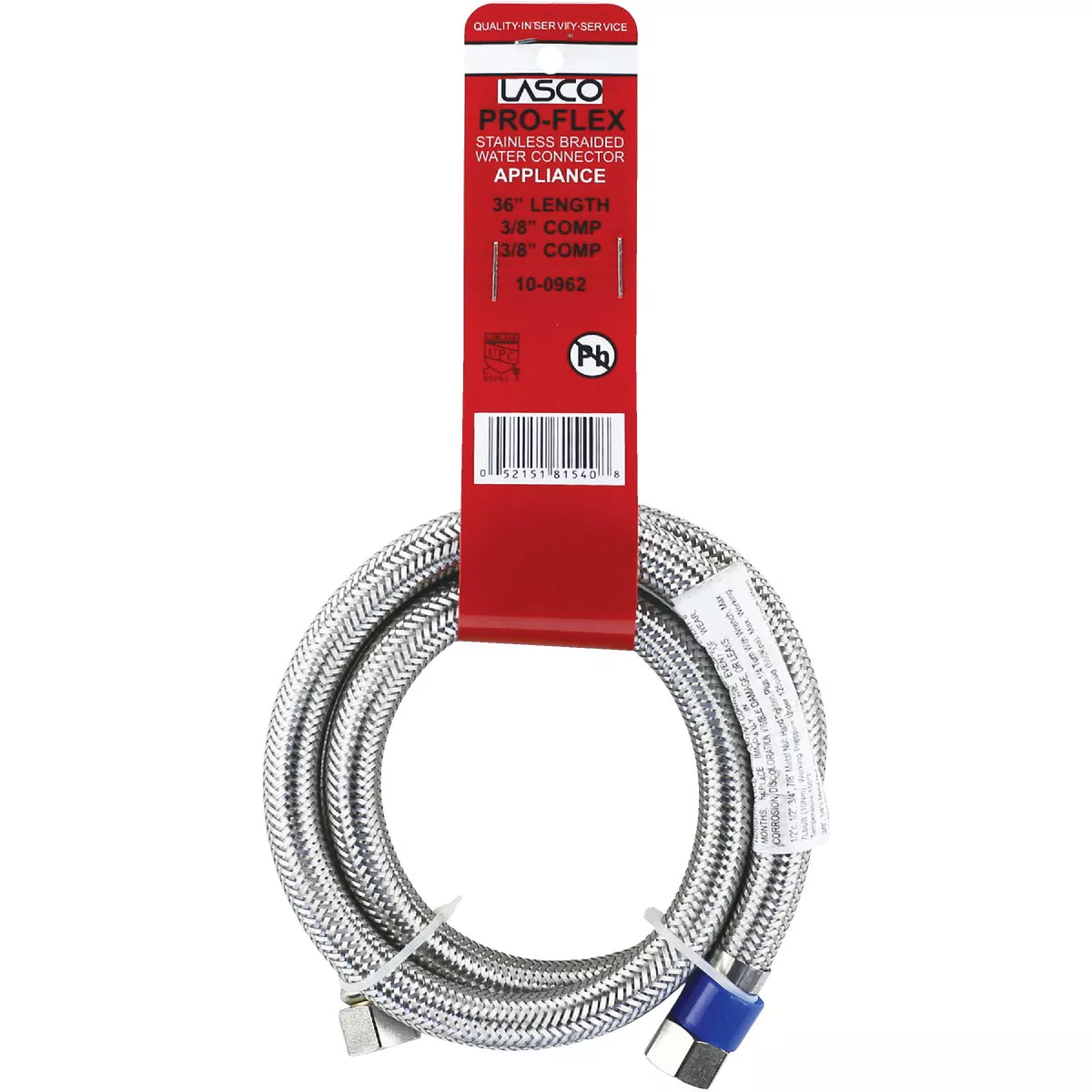 Lasco 3/8 In.C x 3/8 In.C x 36 In. L Braided Stainless Steel Flex Line Appliance Water Connector