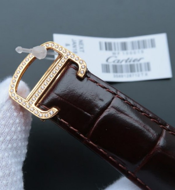 Replica Cartier Tourbillon YG Diamonds Dial Bezel Leather Strap - Top club