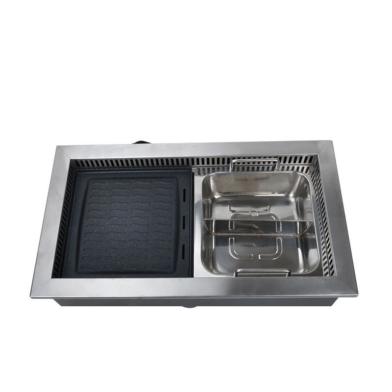 Wholesale Japanese Commercial Electric Hot Pot and Bbq Grill Rectangle Embedded Electric Combo Barbecue Shabu Grill