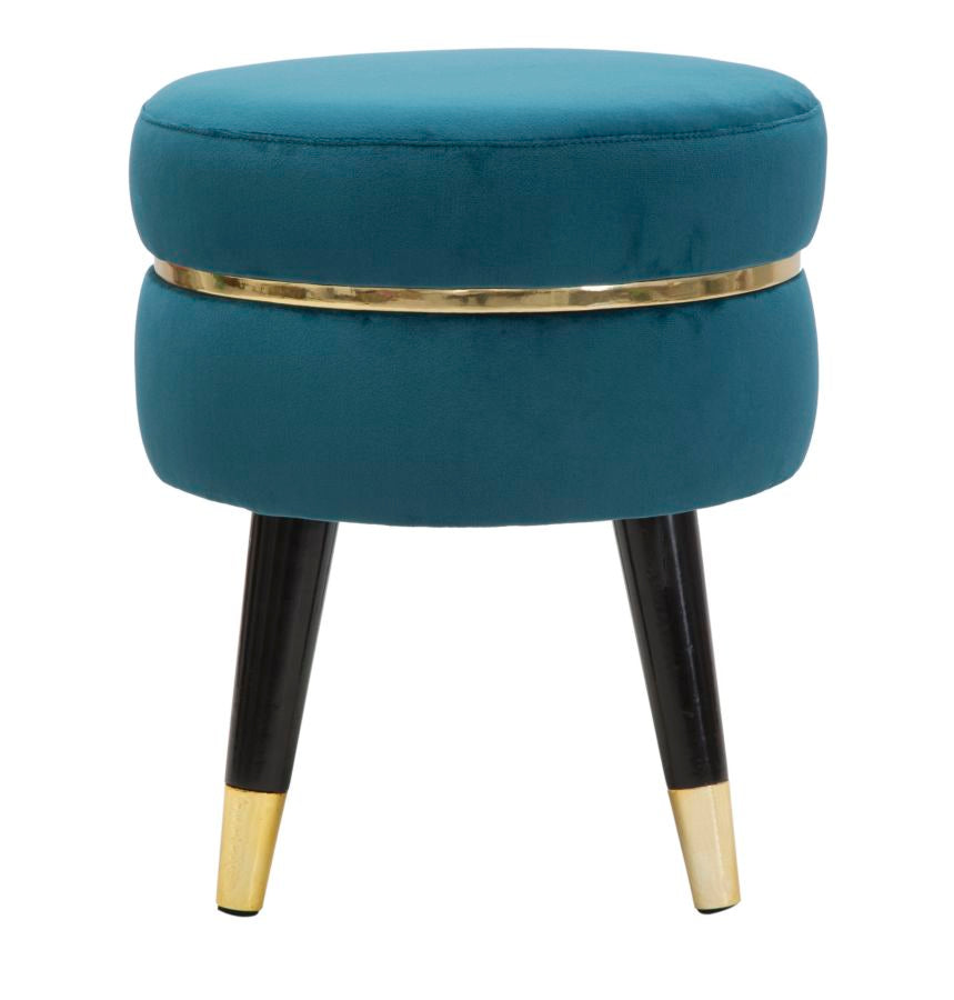 Mauro Ferretti Paris Ronde kruk in blauwe stof met houten poten