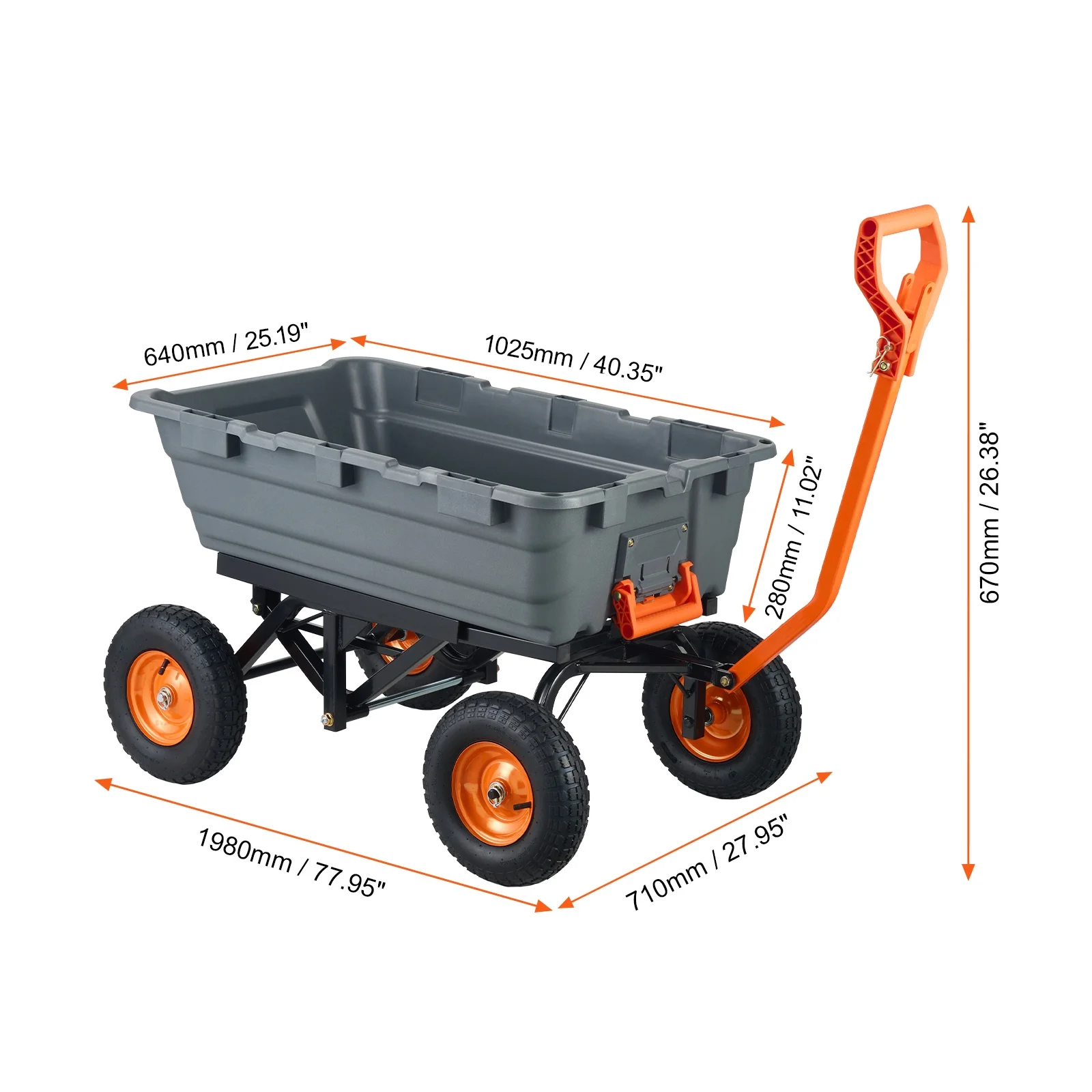 KFFKFF Garden Dump Cart, 35.8x19.5x8.2 in Dump Truck Cart, Max. 600lbs Load Capacity, 10in Rubber Tire, 180�� Adjustable Handle - Image 27
