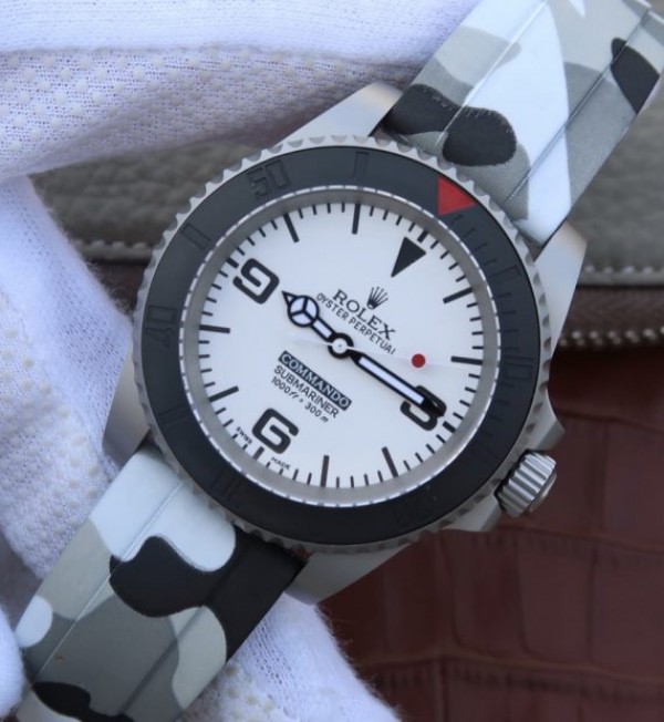 Replica Rolex Submariner Commando White Dial Ceramic Bezel Rubber Strap A2836 - Elite Watch Atelier