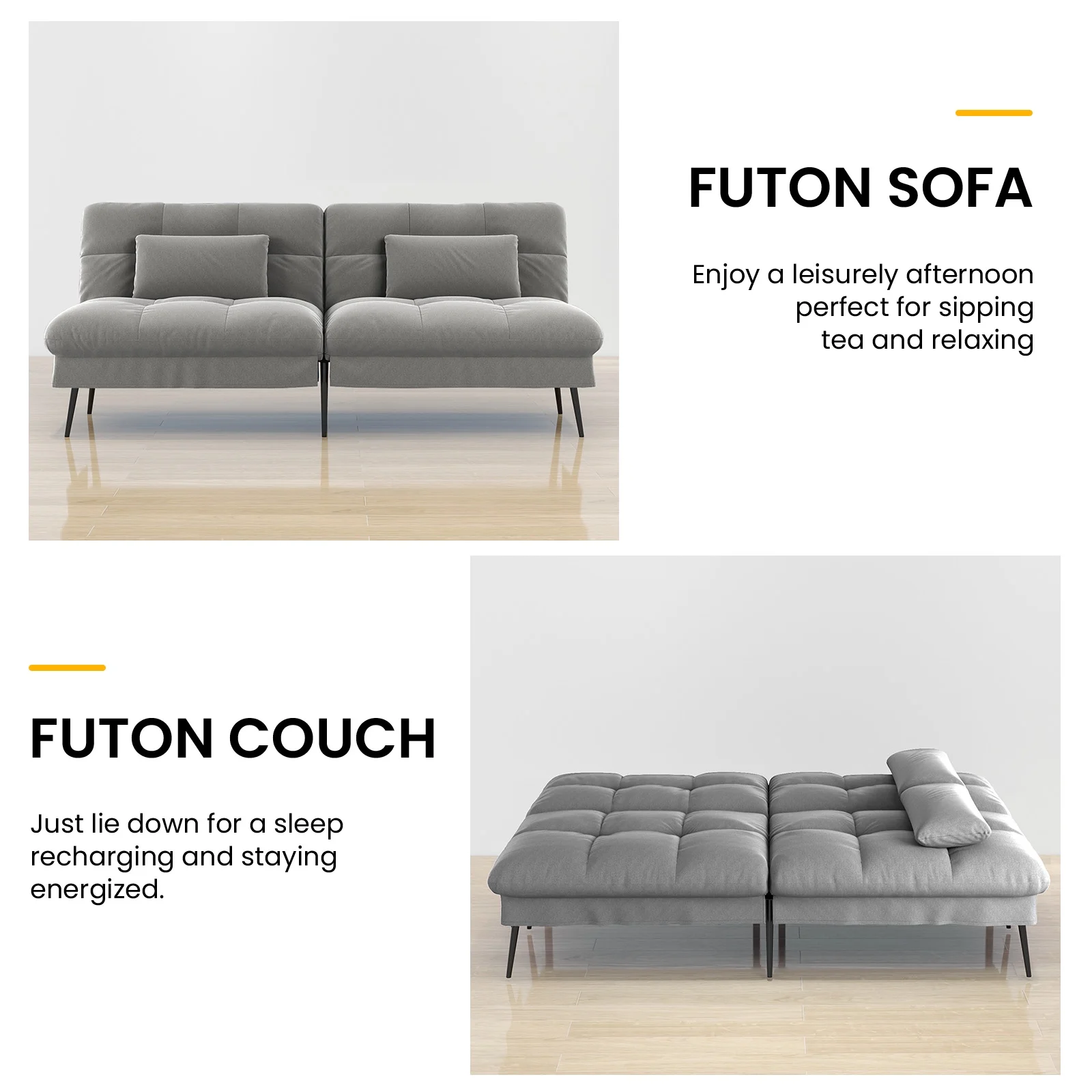 COMHOMA Cloud Comfort Convertible Futon Sofa Bed, Gray - Image 2
