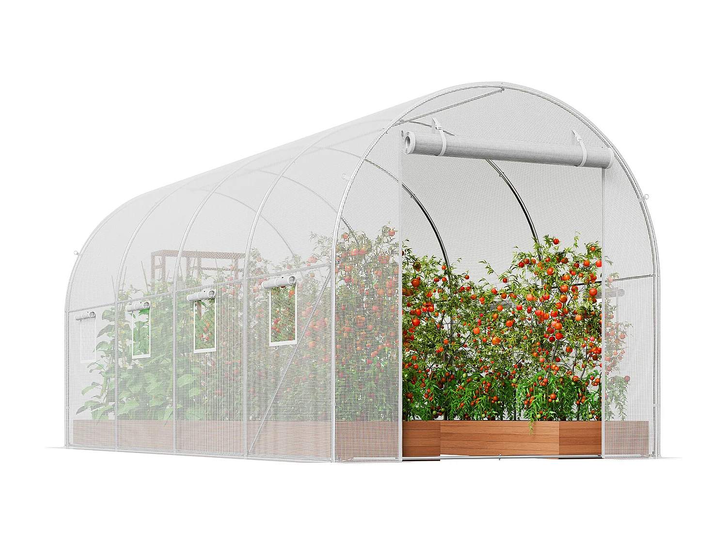 Serre Tunnel SucceBuy, 4,45 x 1,95 x 1,90 m, Cadre Galvanisé, Couverture PE, Blanc